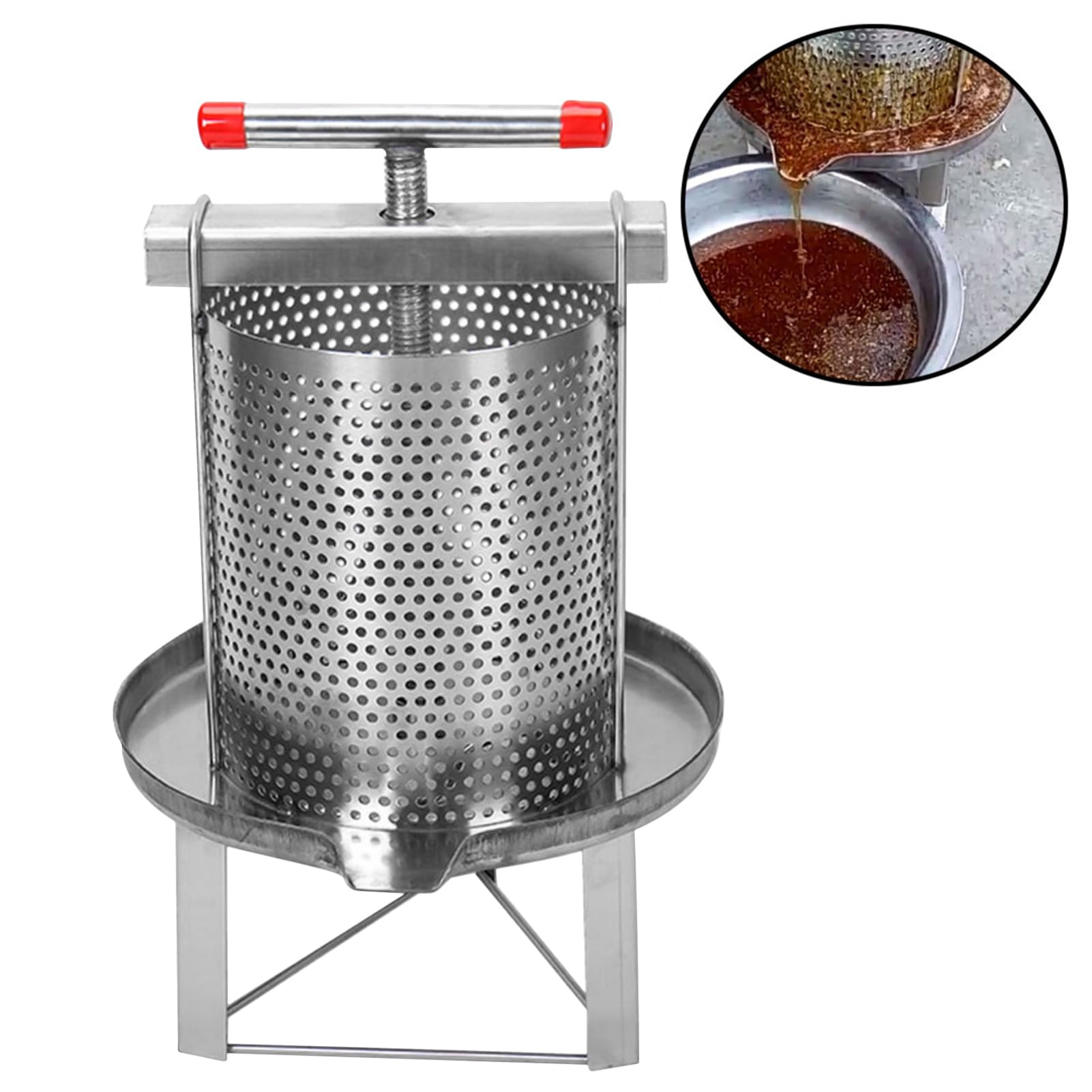 Manuel de l'extracteur de Miel | Séparateur de Miel en Acier Inoxydable épais antirouille avec 3 filtres à Miel - Presse à Miel Manuelle Domestique, pour Cire, Miel, Fruits, vin, Fournitures