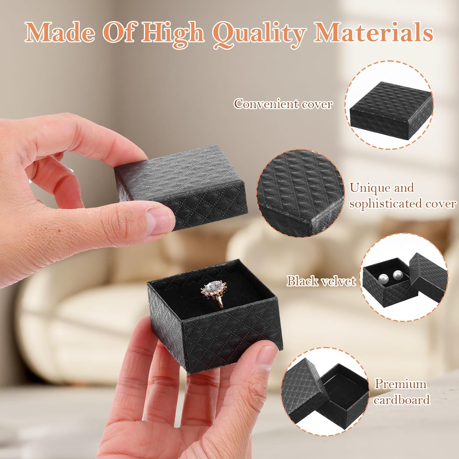Telooco 100 Pcs Jewelry Gift Box Bulk, 2'' x 2'' x 1.2'' Black Cardboard Earring Ring Boxes Small Gift Boxes with Velvet and Sponge Liner Pendant Case for Ring Earring Necklace Bracelet Display