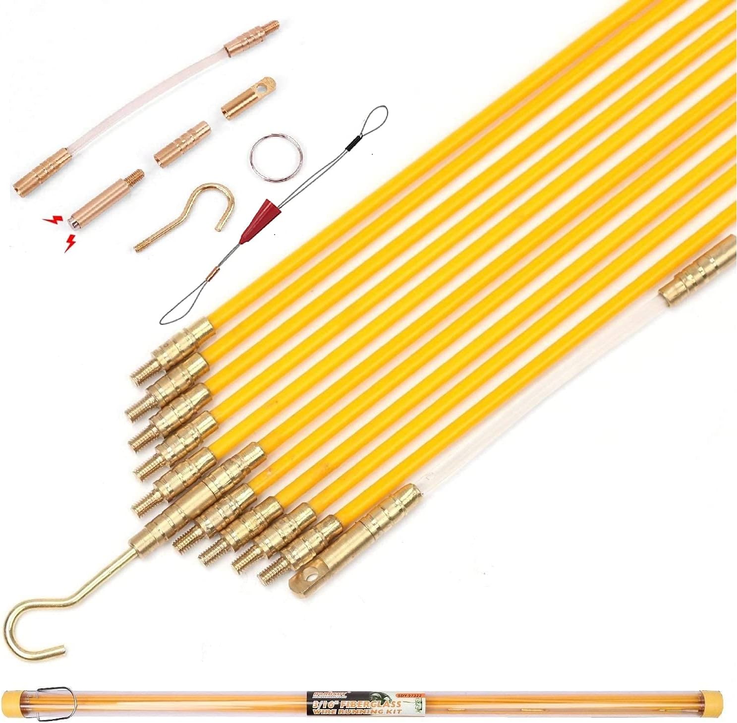 50' Fiberglass Cable Wire Running Rod Coaxial Electrical Connectable