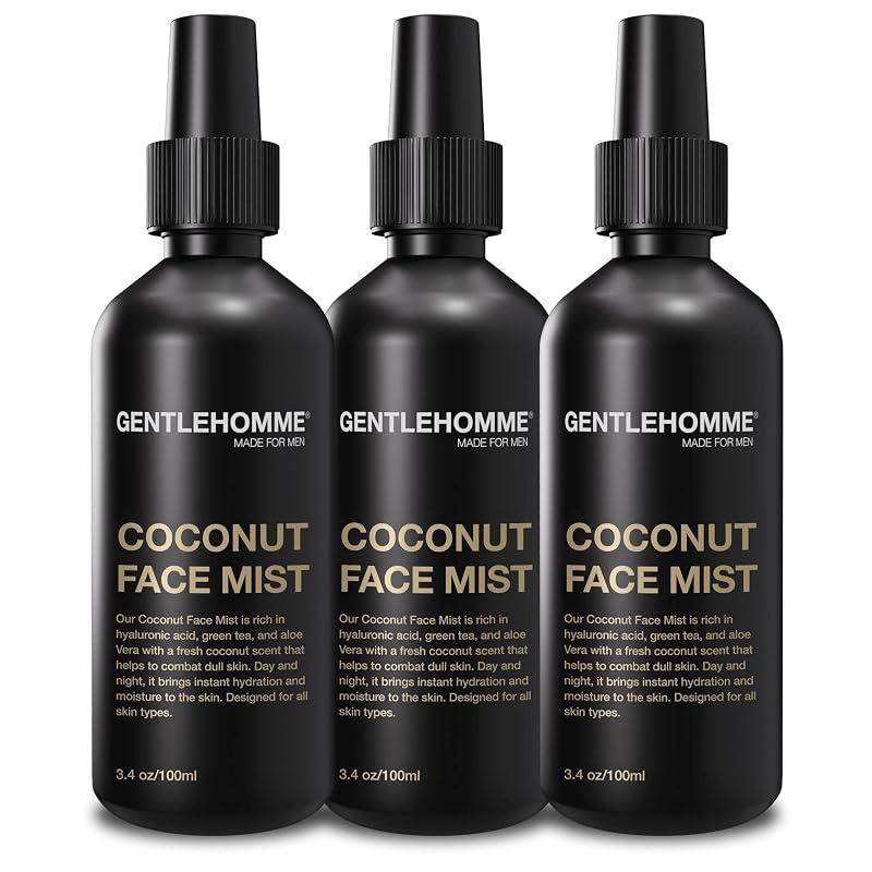 Bruma facial de coco Gentlehomme com ácido hialurônico, aloe vera e chá verde, 3 frascos de 100 mL