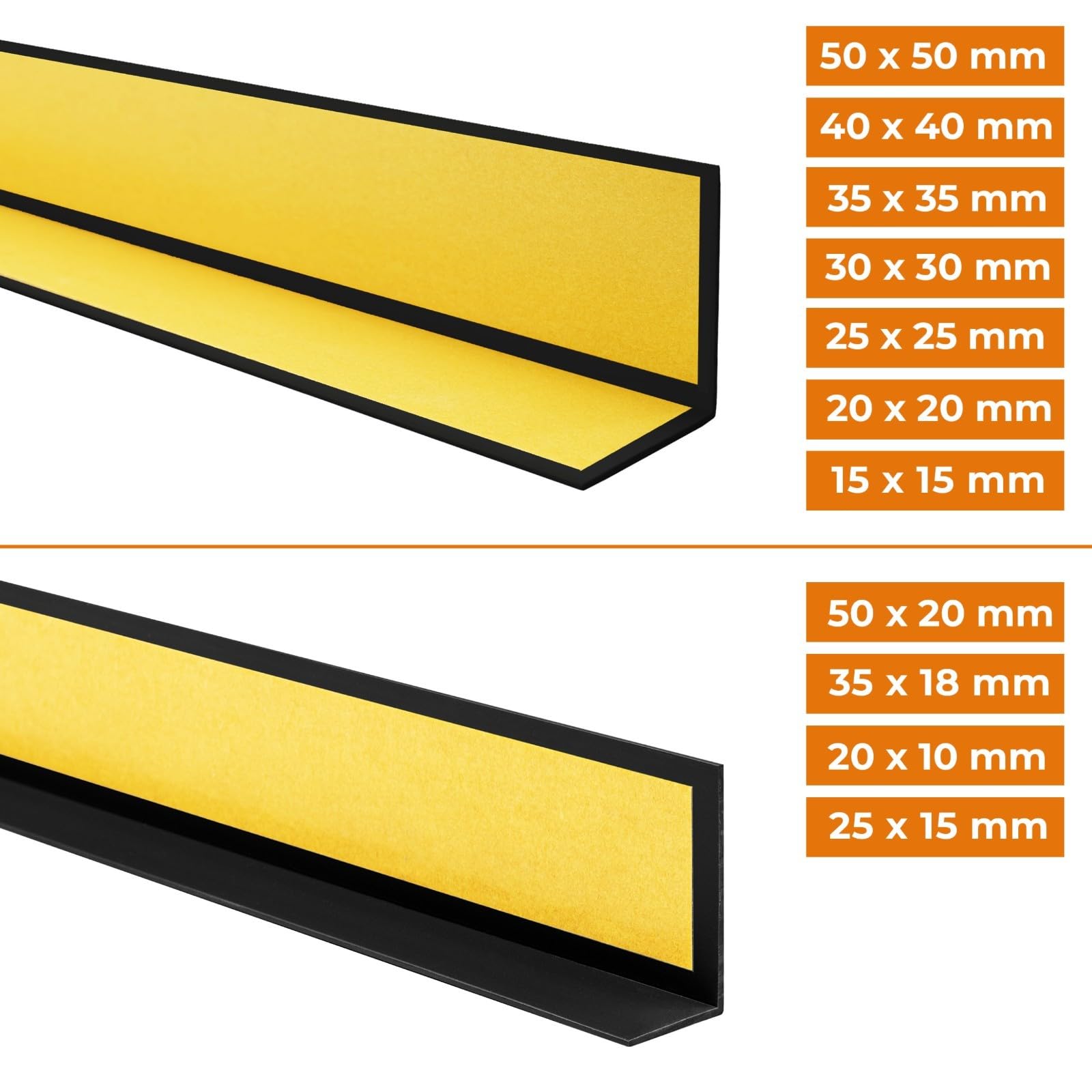 QUEST Cornière PVC Rigide Autoadhésive – Baguette d’Angle de Protection en PVC Dur pour Mur et Rebord – Profilé de Coin – 40x40mm, 200cm, noir