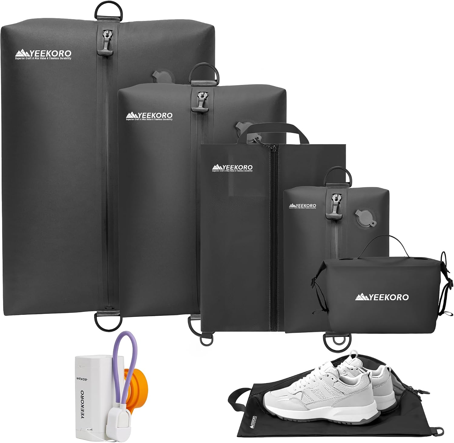 Vacuum Bag Set for Travel, IPX8 Waterproof Reusable Space Saver Bag