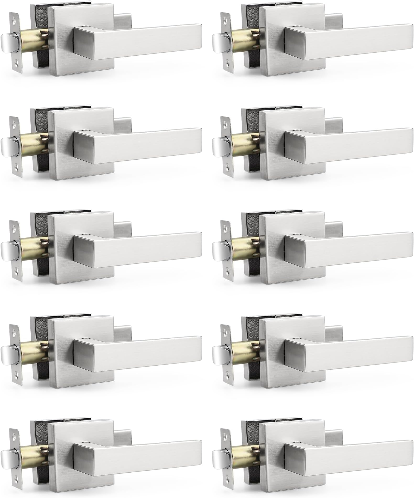 Probrico 10 Pack Square Door Lever Door Lock Handle Lockset Keyless Doorknobs Passage Knobs Lockset Interior Hallway Passage Closet in Satin Nickel