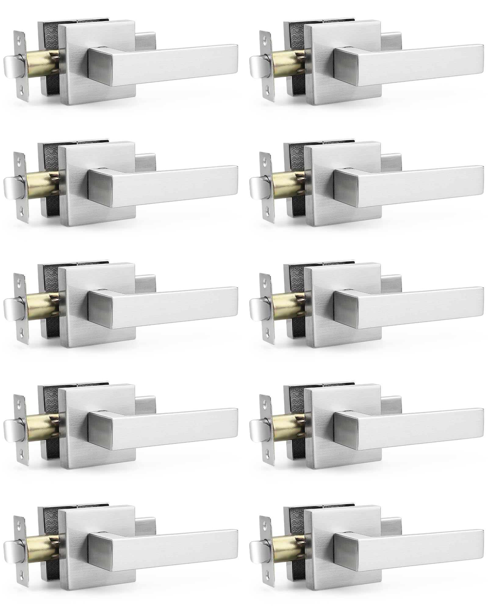 Probrico 10 Pack Square Door Lever Door Lock Handle Lockset Keyless Doorknobs Passage Knobs Lockset Interior Hallway Passage Closet in Satin Nickel