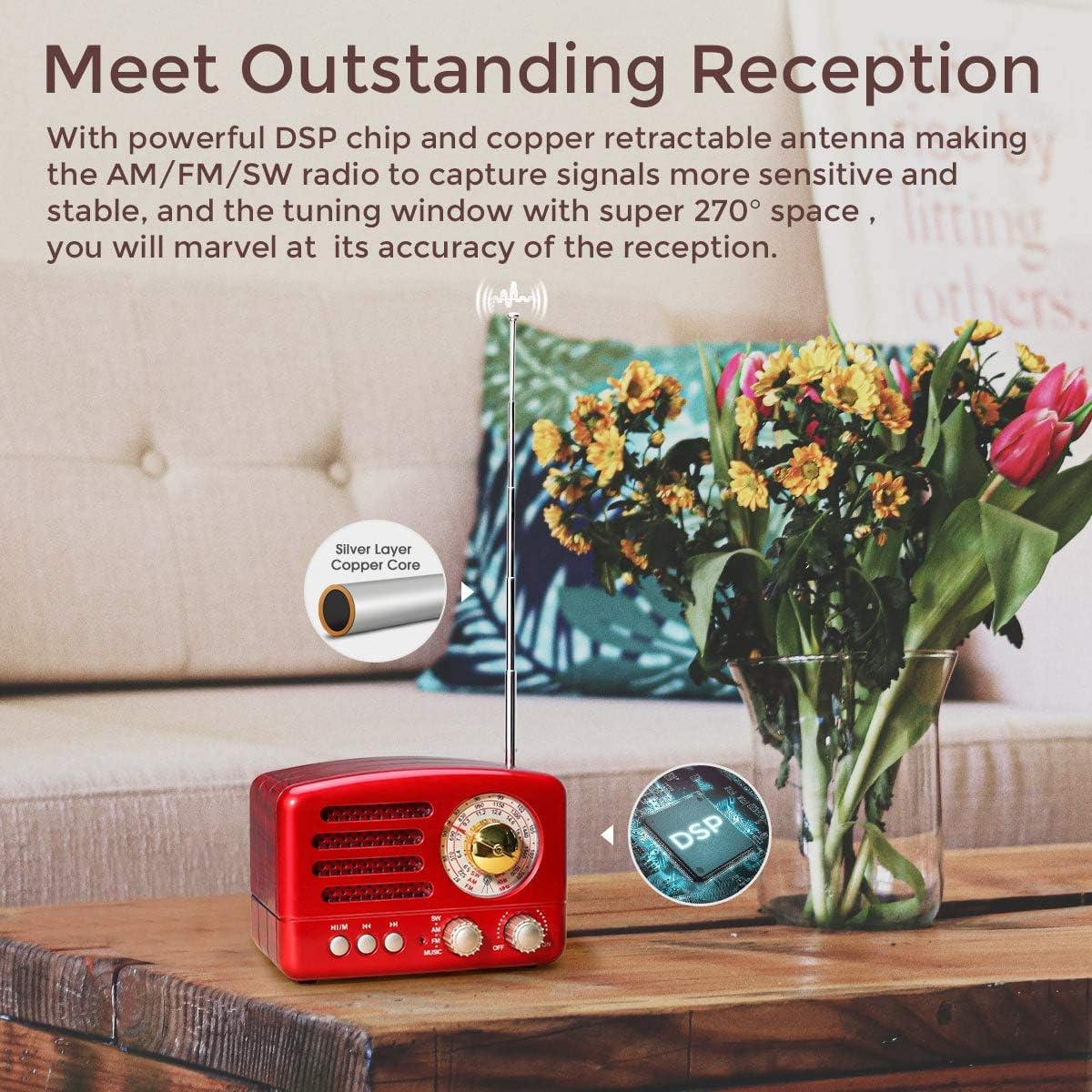 J-160 Retro Bluetooth AM FM SW Radio, J-288 Portable AM FM Bluetooth Stereo Radio with SD Card USB Drive Aux-in MP3 Player, Rechargeable Battery Operated : Electronics
