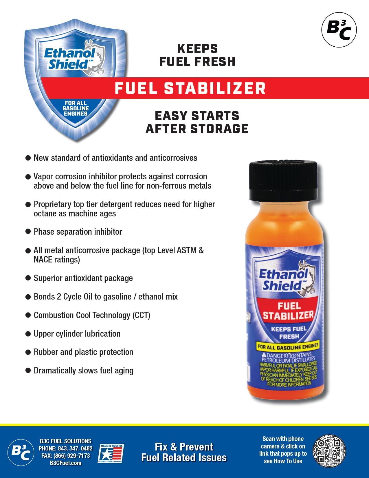 Ethanol Shield Fuel Stabilizer - for All Gasoline Engines. Easy Starts After Storage, Use Year Round to Protect Engine. 2 oz Bottle (12 Pack)