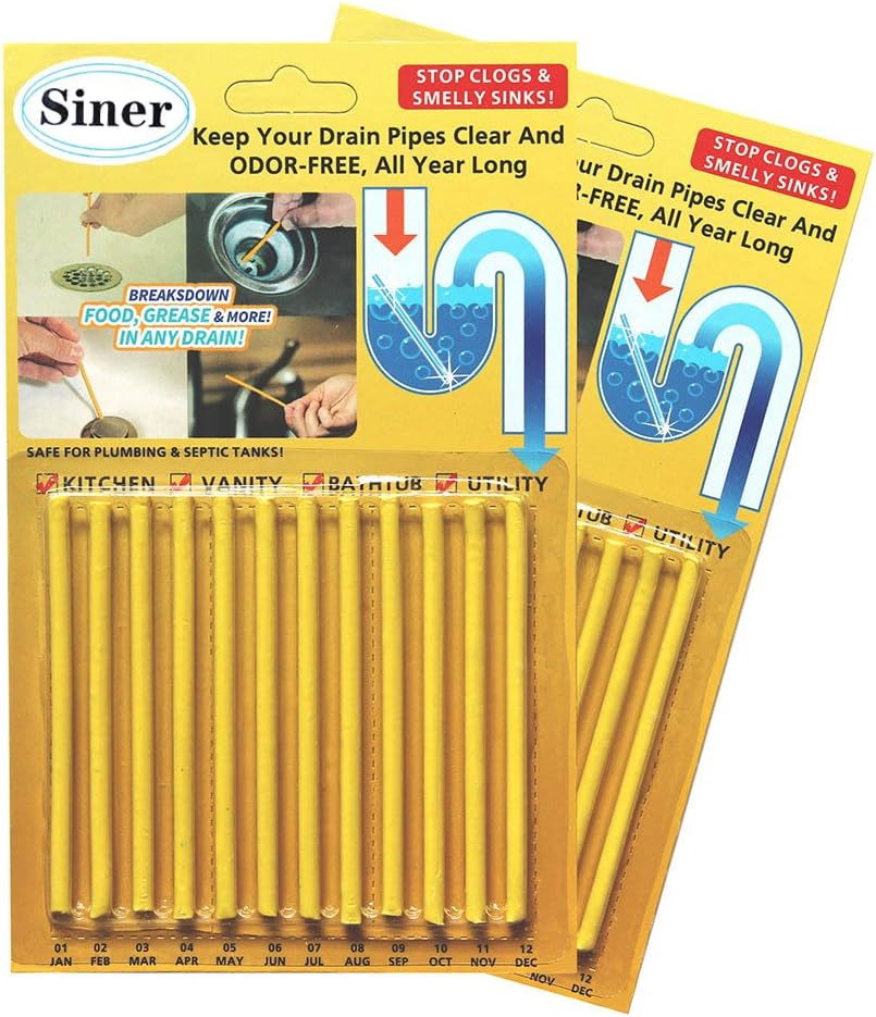 Siner Drain Cleaner Sticks, Sink Deodorizer As Seen On TV, Sink Freshener Cleaner Sticks to Keep Odor Free for Bathroom, Kitchen, Toilet, Shower drain (Lemon, FBA)