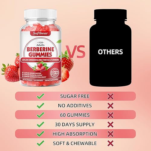 Miniatura 6 de softbear Berberina con Ceilán Gomitas de canela orgánica Berberina HCL 1500 mg para metabolismo, salud inmunológica, suplementos de berberina sin