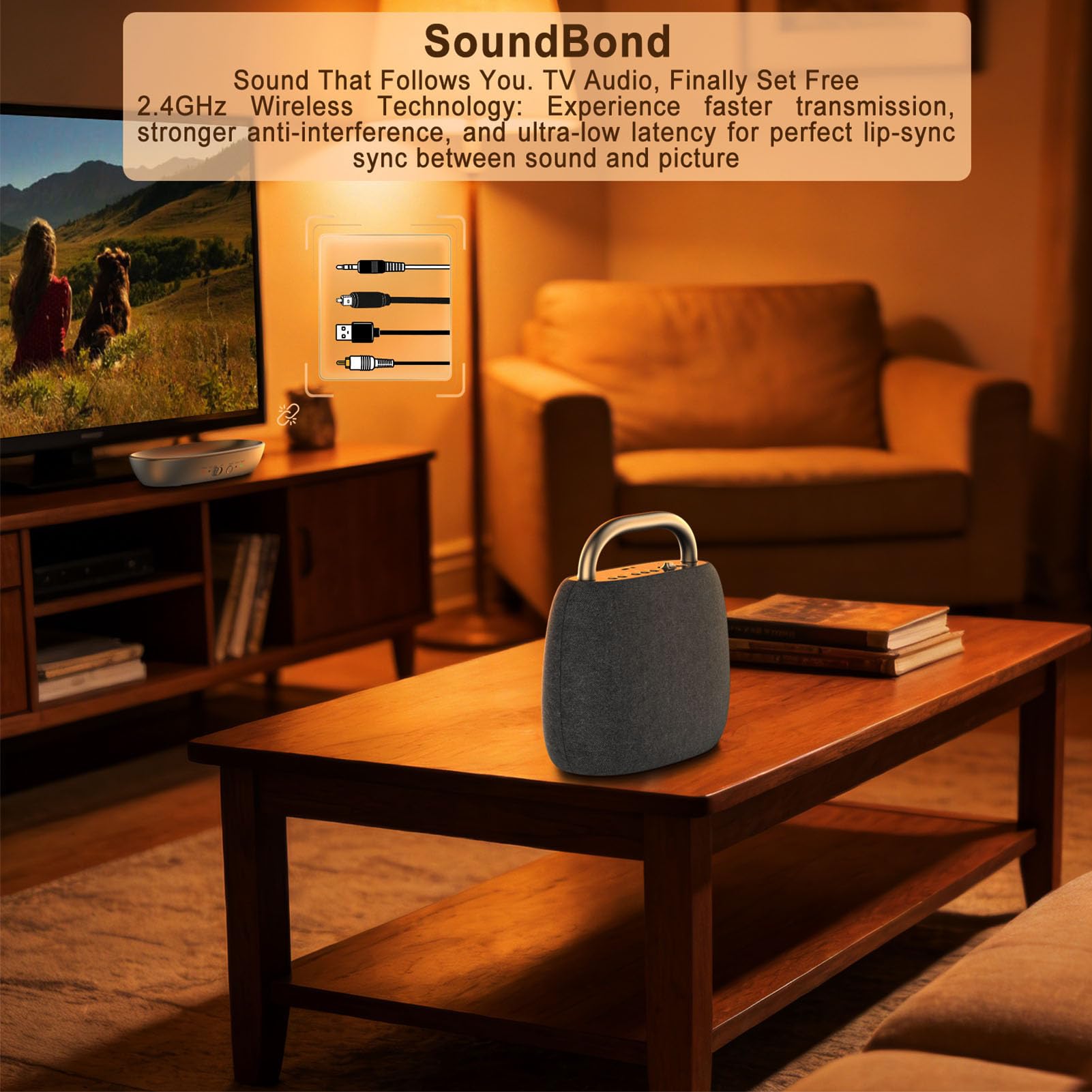 Altoparlanti TV Wireless da 2,4 GHz per Anziani, Altoparlante TV Portatile Amplifica il Suono Fino a 100 Piedi, Sincronizzazione Audio a Bassa Latenza, Ingresso Cablato AV Ottico
