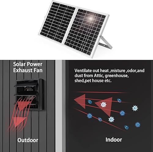 Miniatura 5 de Kit de ventilador de panel solar de 20 W, ventilador de escape AntPay con cable de 11 pies para gallineros pequeños, invernaderos, cobertizos, casas