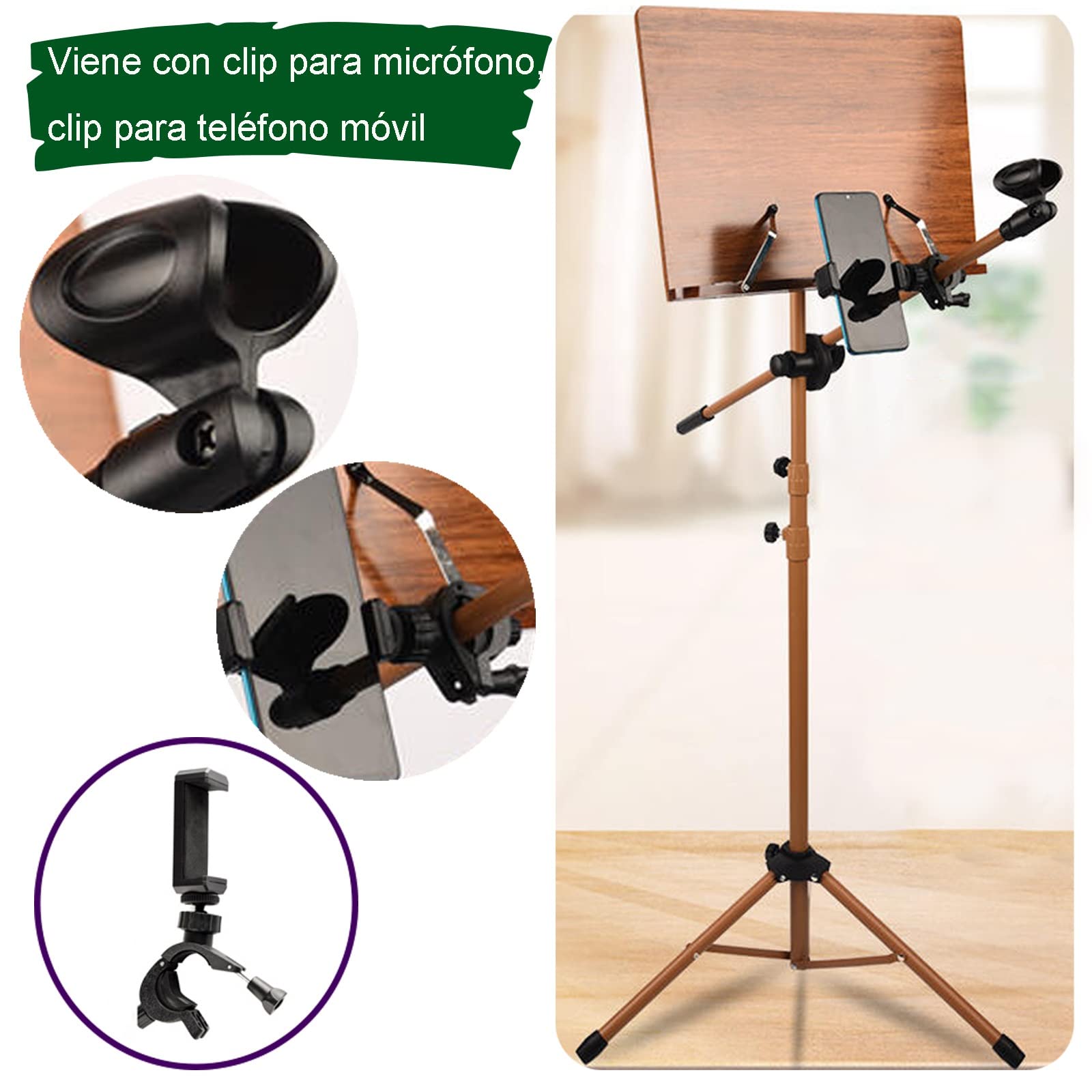 Atril para Partituras con Colgador para Violín, Atril De Bambú para Director De Orquesta, Diseño Estructural Científico, Altura Ajustable, Atril Plegable para Partituras,