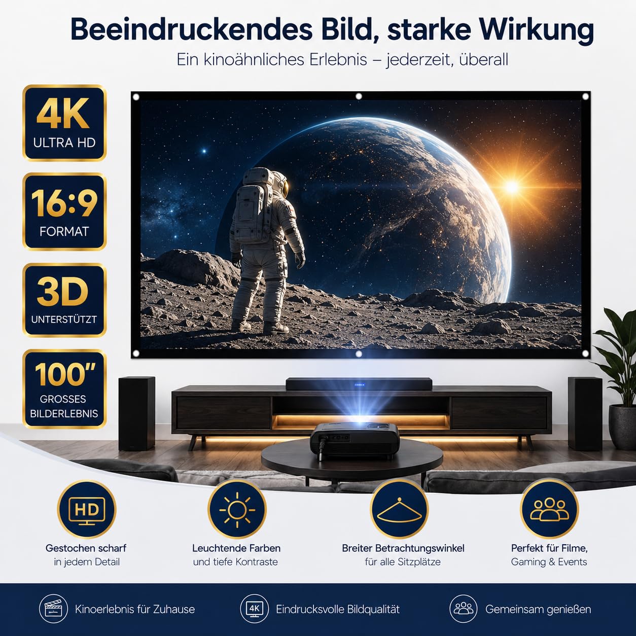 Leinwand Beamer,120 Zoll 16: 9 HD,Tragbare Faltbar Anti-Falten Doppelseitige Beamer Leinwand Outdoor für Camping,Heimkino,Schule,Treffen