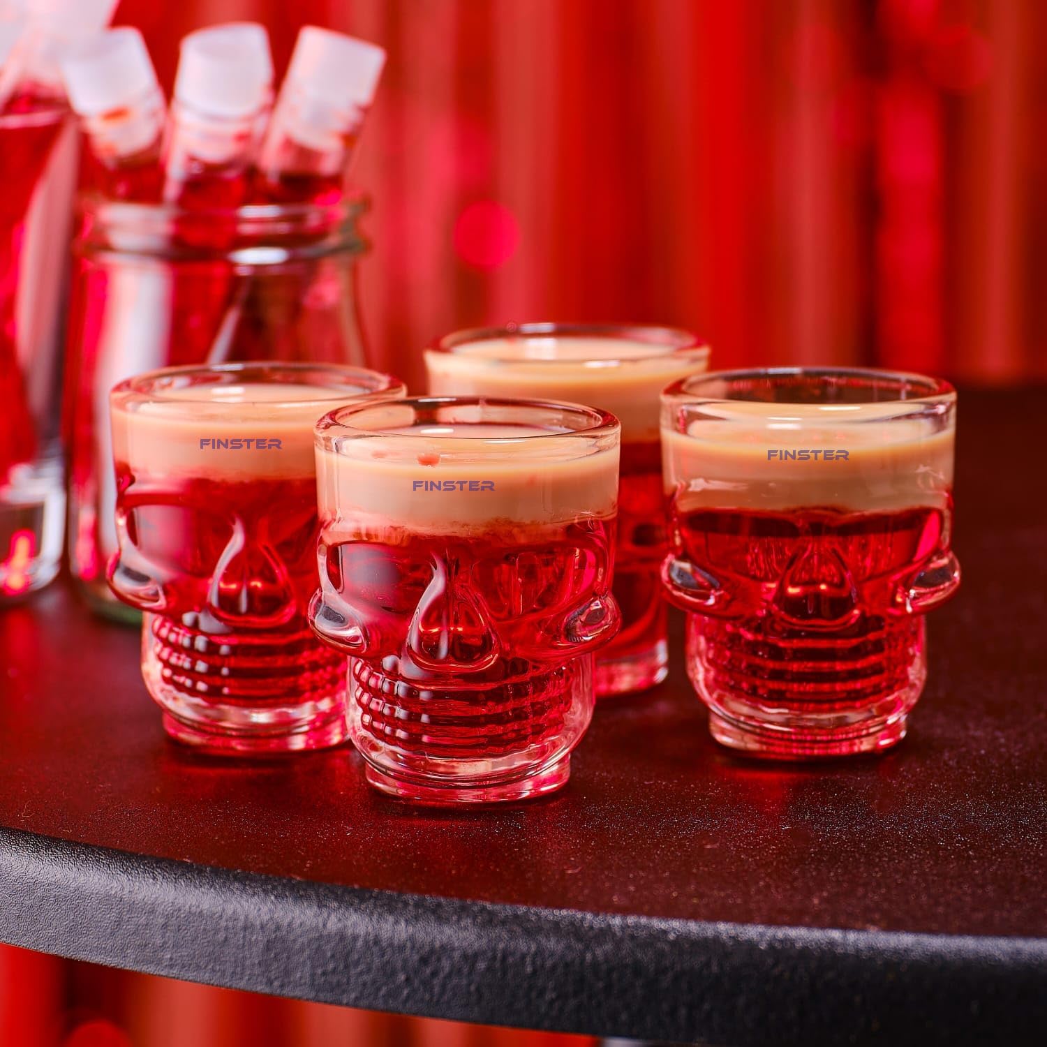 FINSTER Skull Shot Glass Set of 6-50ml, Transparent Crystal Stylish Design Vodka Shot Tequila Shot Zambun Shot Glasses
