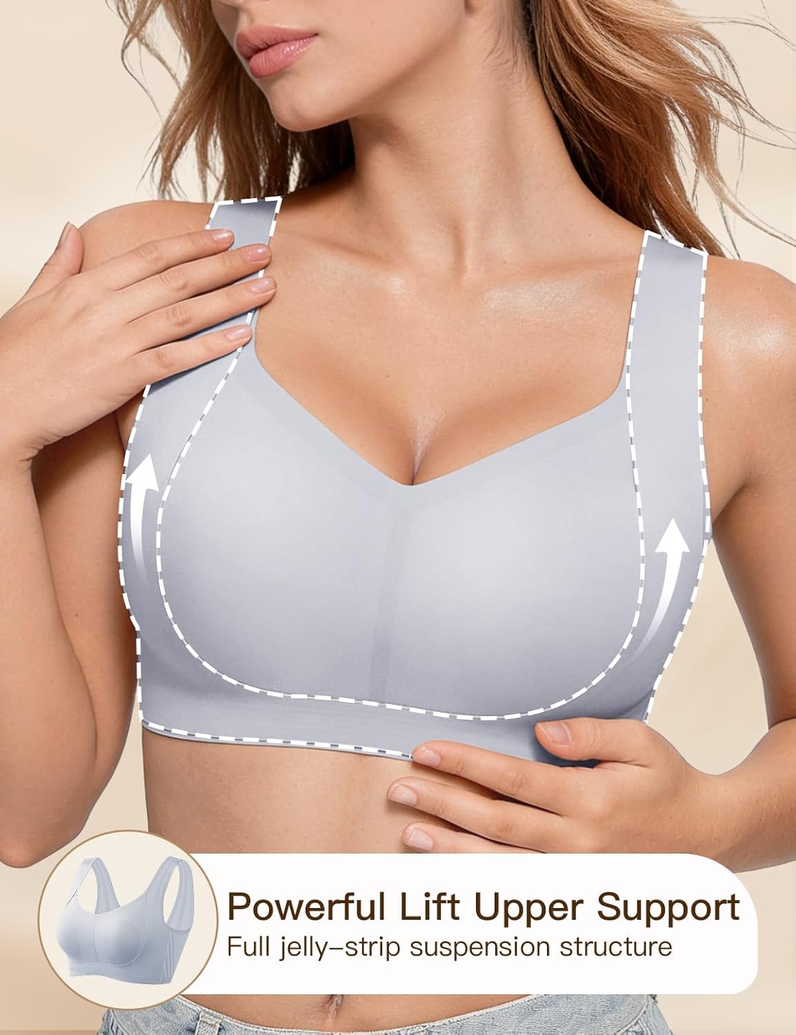 Wireless Jelly Bras for Women Supportive Bras Sexy Comfy Bralette Seamless Tshirt Everyday Bra Gentle Support All-Day Lift