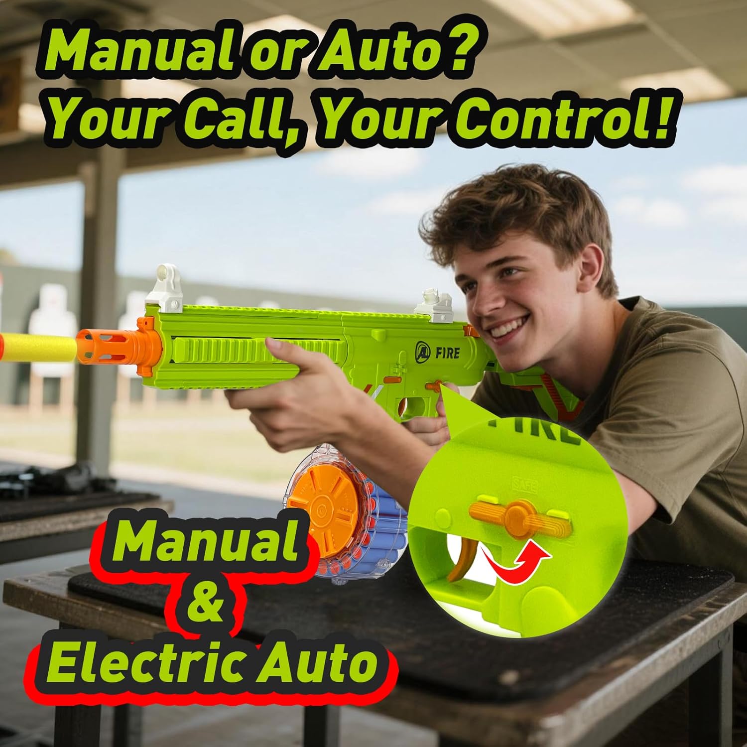 Foam Dart Blaster with Shell Ejecting, Semi-Auto/Manual Modes Includes 22-Dart Drum,Electric M416 Soft Bullet Toy Gun for Outdoor Party Games Christmas Birthday Gift for Teens 14+ (Green)