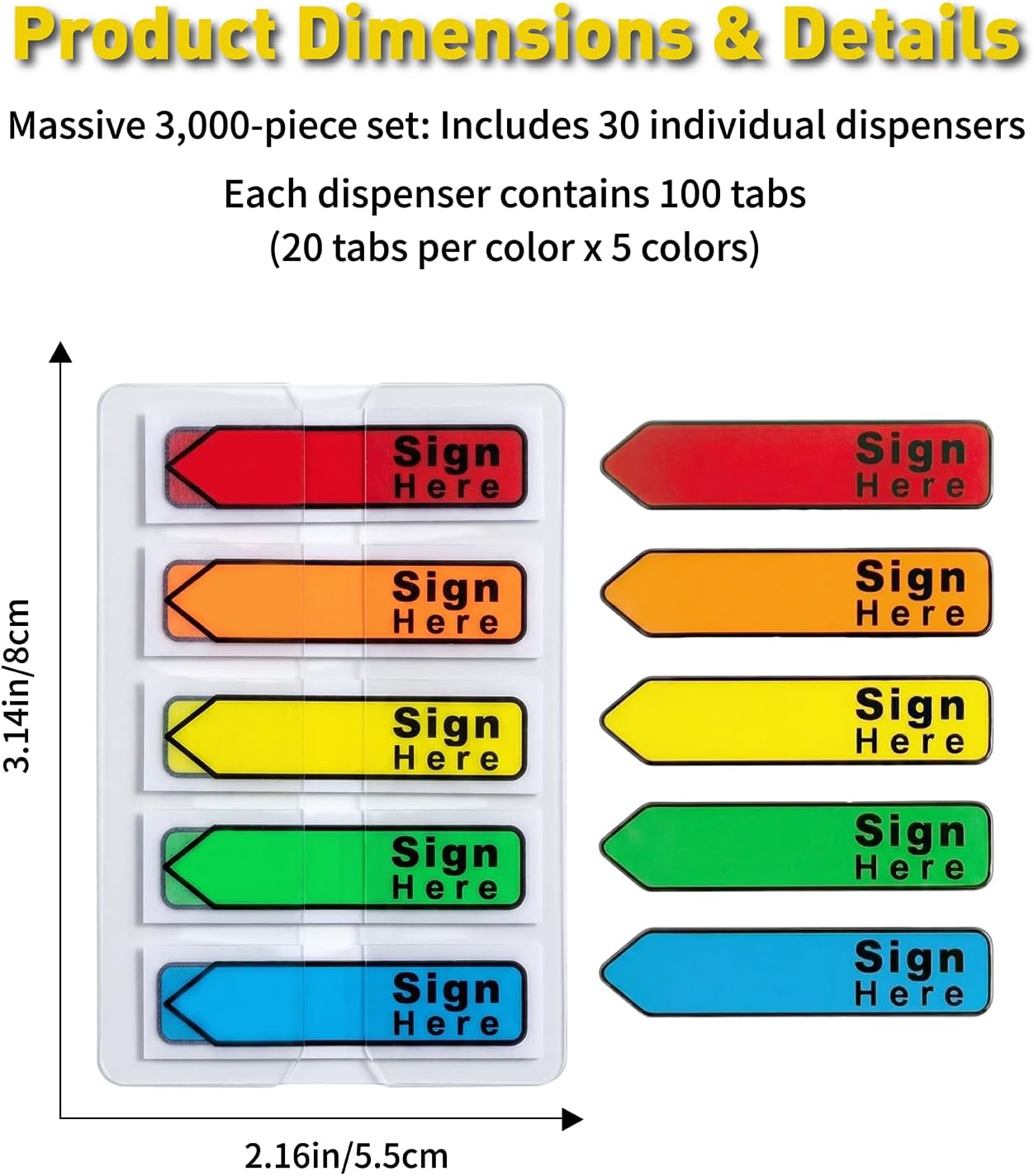 3000 Pcs Sign Here Tabs, 30 Packs Multicolor Arrow Sticky Flags in Case, Sign and Date Signature Stickers for Notary Supplies, Office Documents & Books image 2