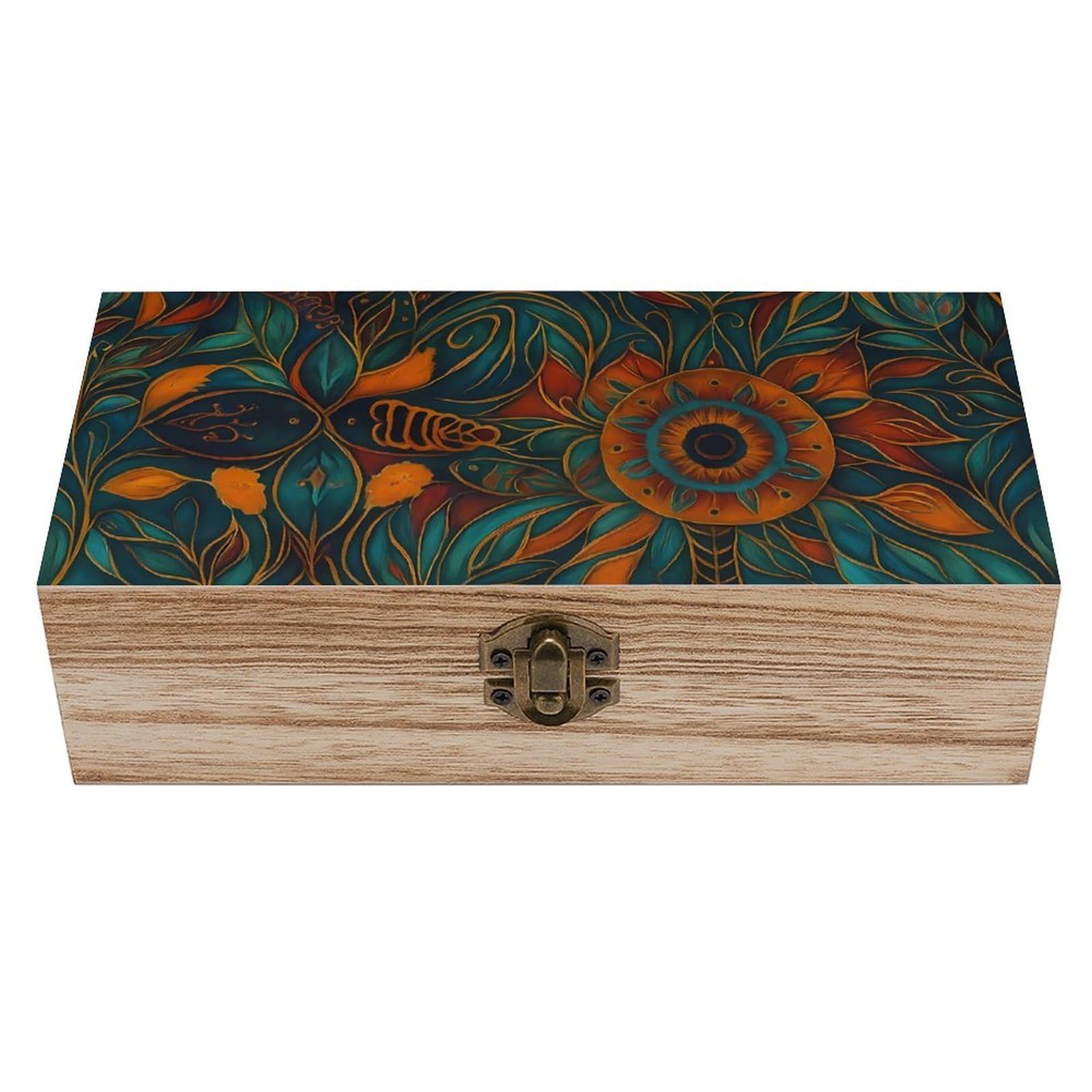 Oudrspo Vintage Boho Mandala Retro Wooden Storage Box Keepsake Jewelry Decorative Art Storages Box Gift Boxs