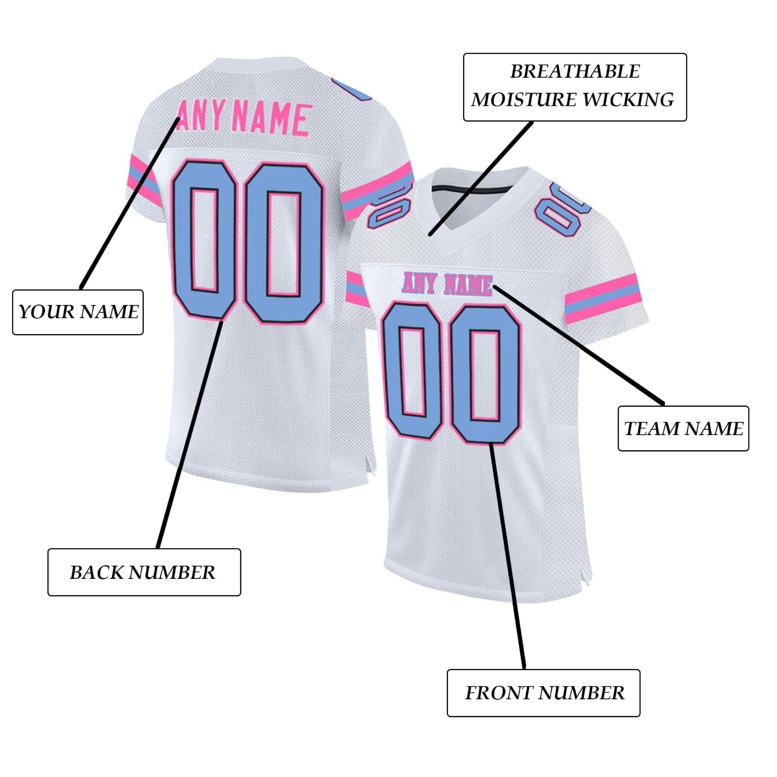 Personalised American Football Jersey for Adults and Children, Men and Women Ball Oversized Sports Tee Rugby Shirt with Name Number Team - 4