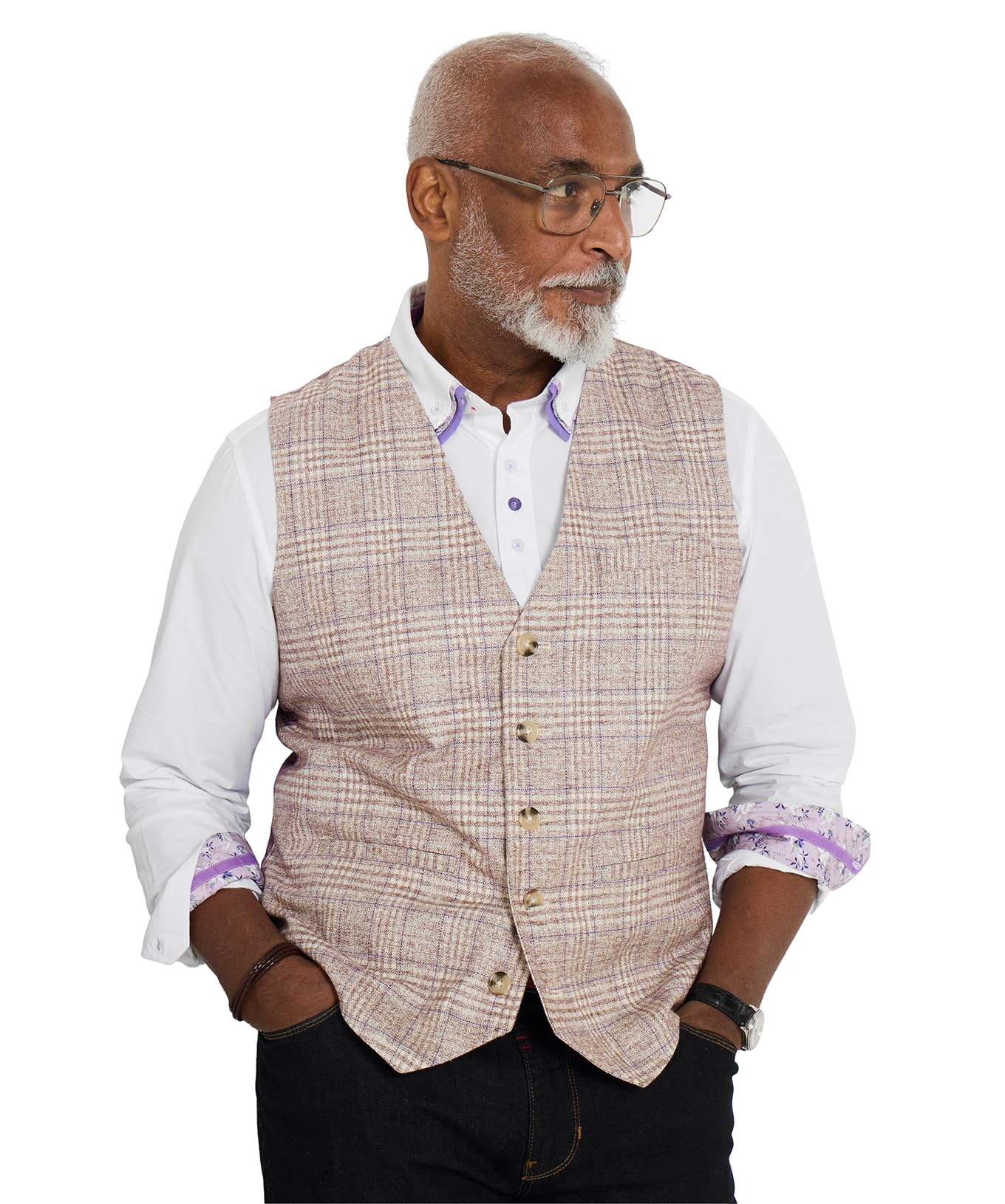 Joe Browns Mens Classic Check Waistcoat COAT, Lilac, 42 UK