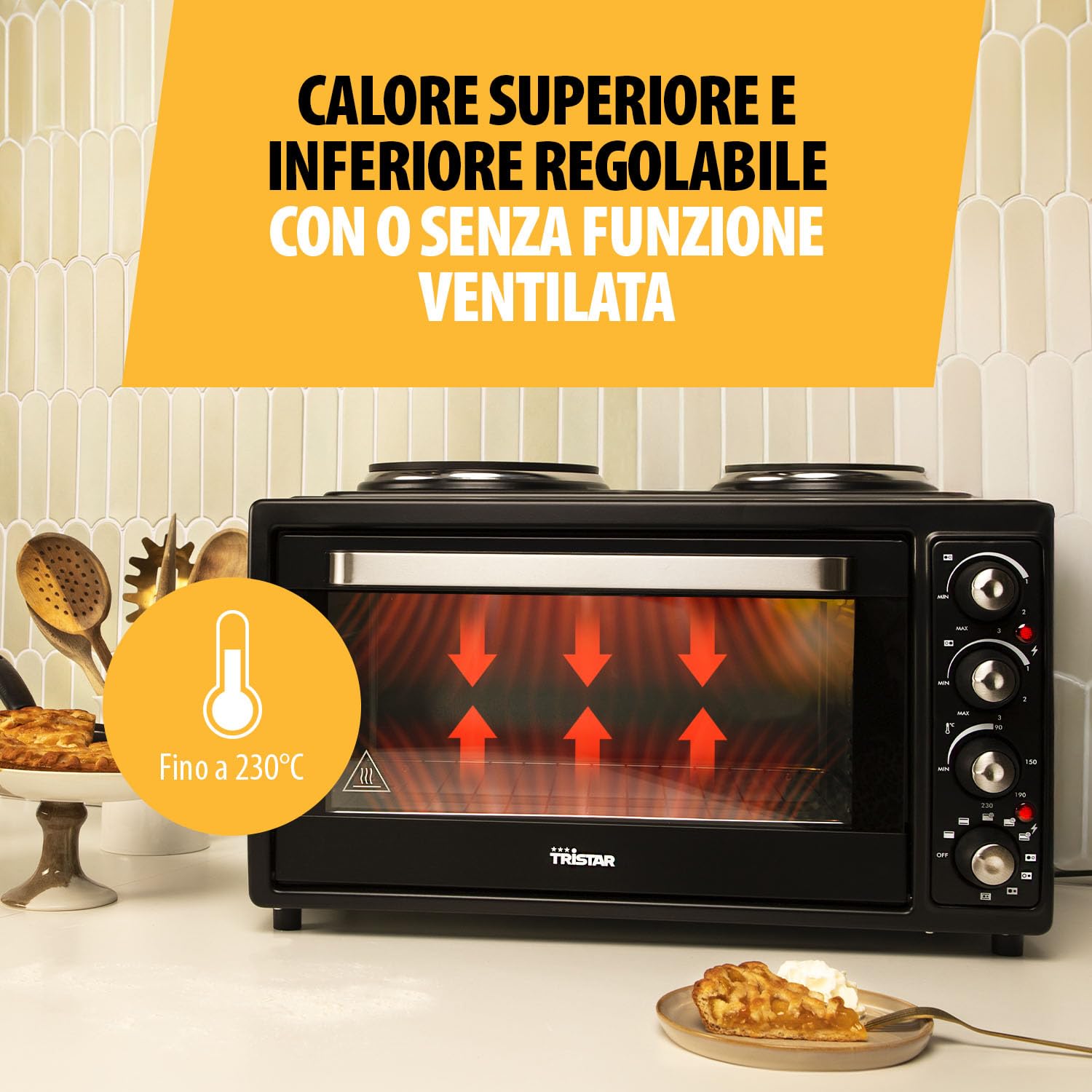 Forno a convezione Tristar OV-1443 con 2 piastre elettriche – Capacità 38 litri – 3100 Watt