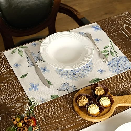 Miniatura 2 de ARKENY Camino de mesa de verano con flores de hortensias de mariposa de 13 x 48 pulgadas decoración de primavera de temporada casa de campo interior