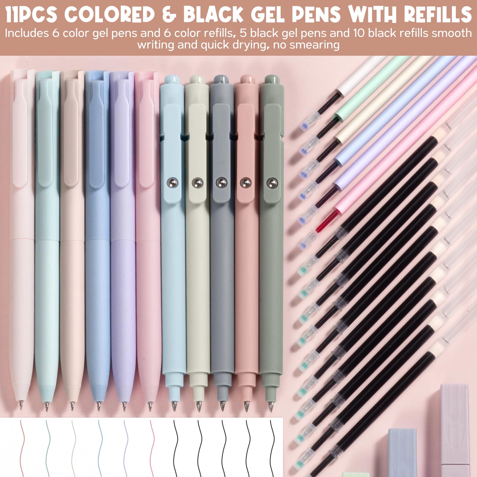 Set di 65 articoli estetici per la scuola con grazioso astuccio, evidenziatori pastello penne gel matite meccaniche set 0,5 0,7 e 2,0 mm, forniture per ufficio per il rientro a scuola Kit essenziale