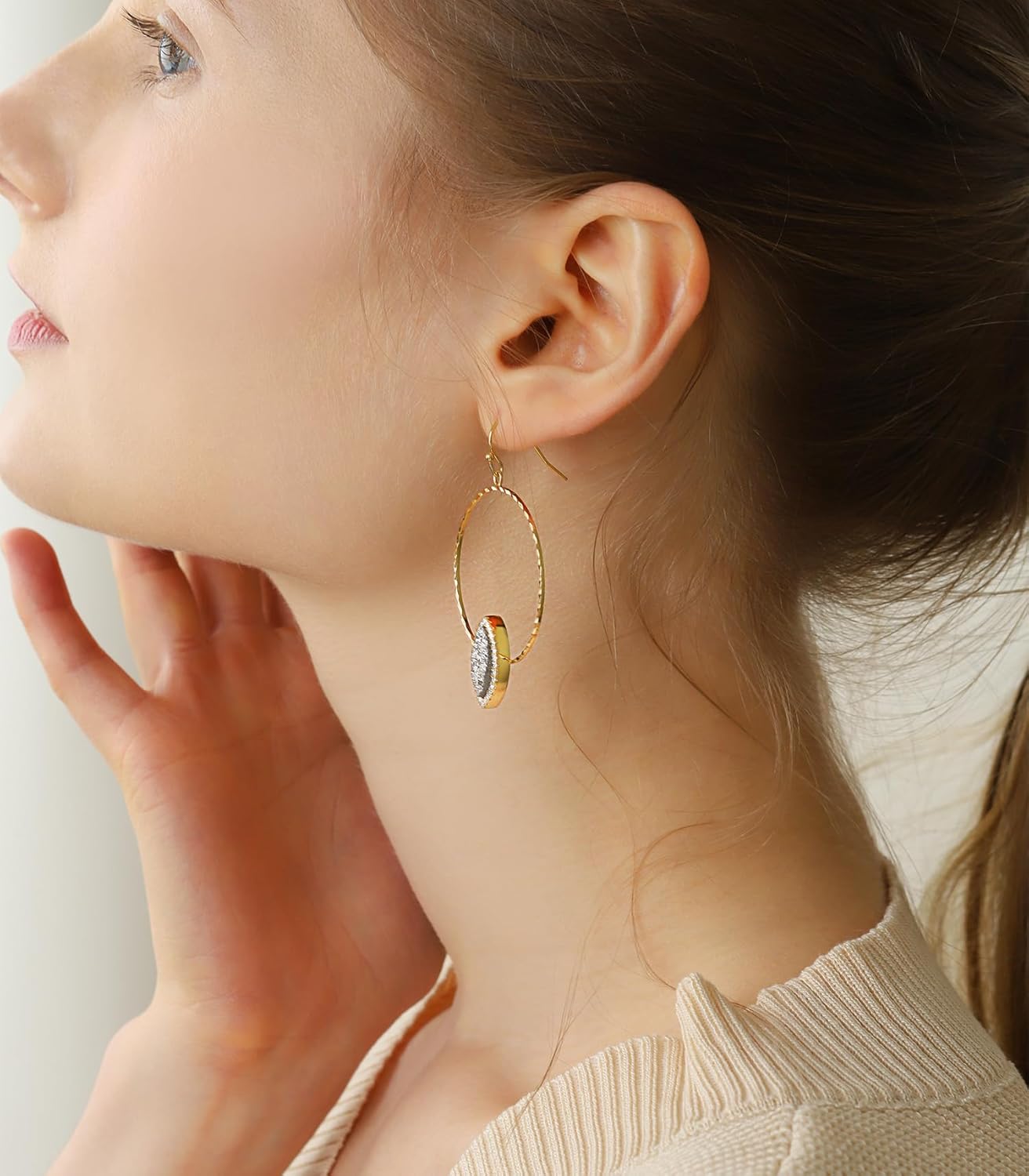OZEL - Druzy Drop and Dangle Earrings for Women - Iridescent Drusy and Cubic Zirconia, 14K Gold-Plated Delicate Fashion Jewelry_3M3363