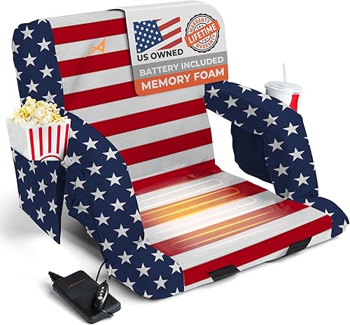 Miniatura 1 de Asientos de estadio con calefacción para gradas con respaldo  Batería USB incluida  3 niveles de calor mejorados  Silla plegable  4 bolsillos para