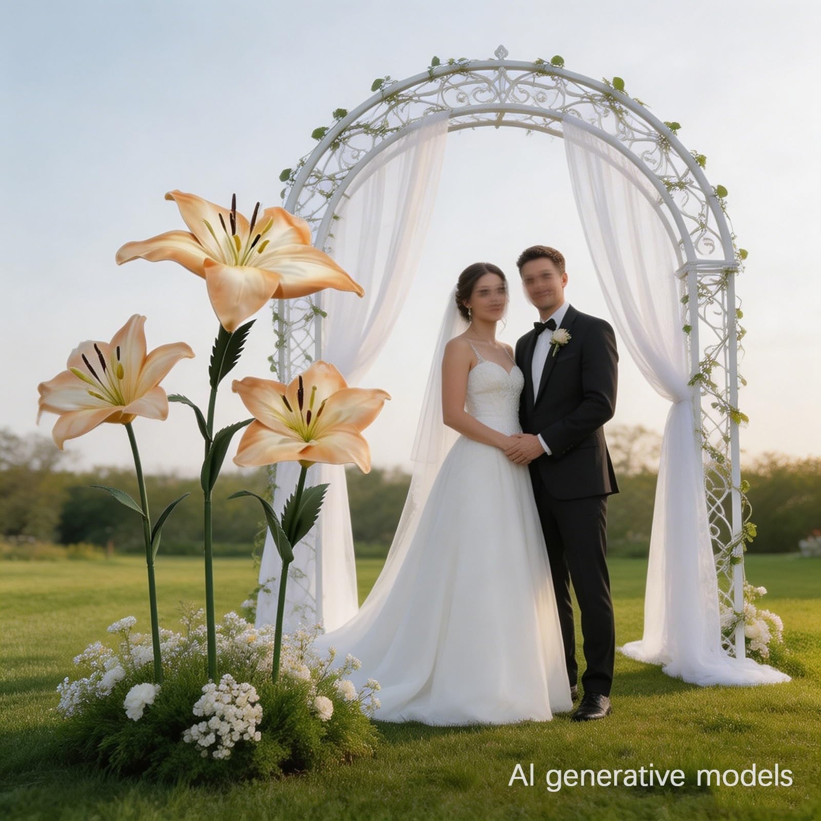 3er Set Übergroße Künstliche Lilien mit Stielen & Basen, Blumendeko | Riesige Künstliche Blumen mit Wiederverwendbaren Stielen und Basen, Ideal für Hochzeit, Schaufenster und Feste(J)