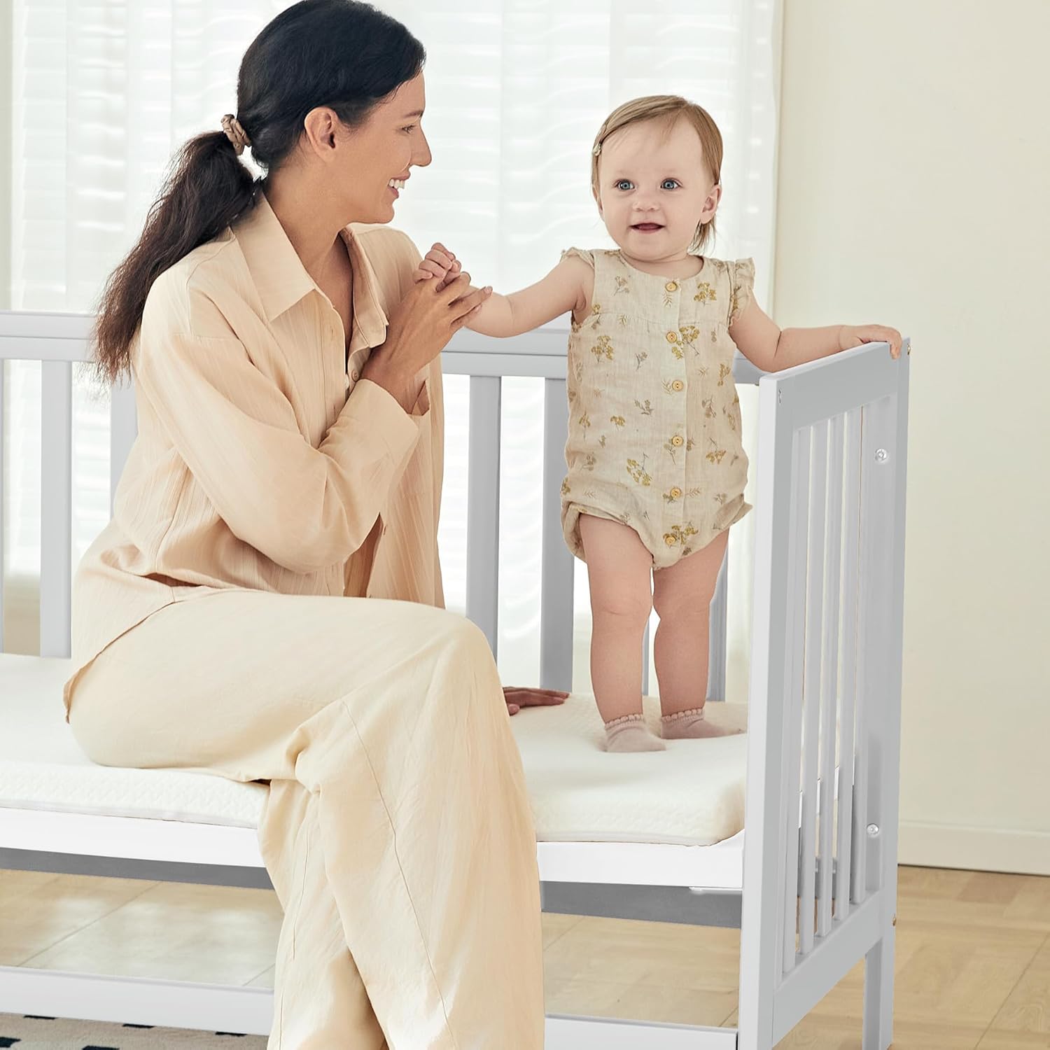 MAMAZING EvoNest Baby Crib, 11 in 1 Convertible Crib with Wheels, 100% New Zealand Wood Growing Bed, Full Size Crib for Baby, 4 Adjustable Mattress Height, White | long-term value