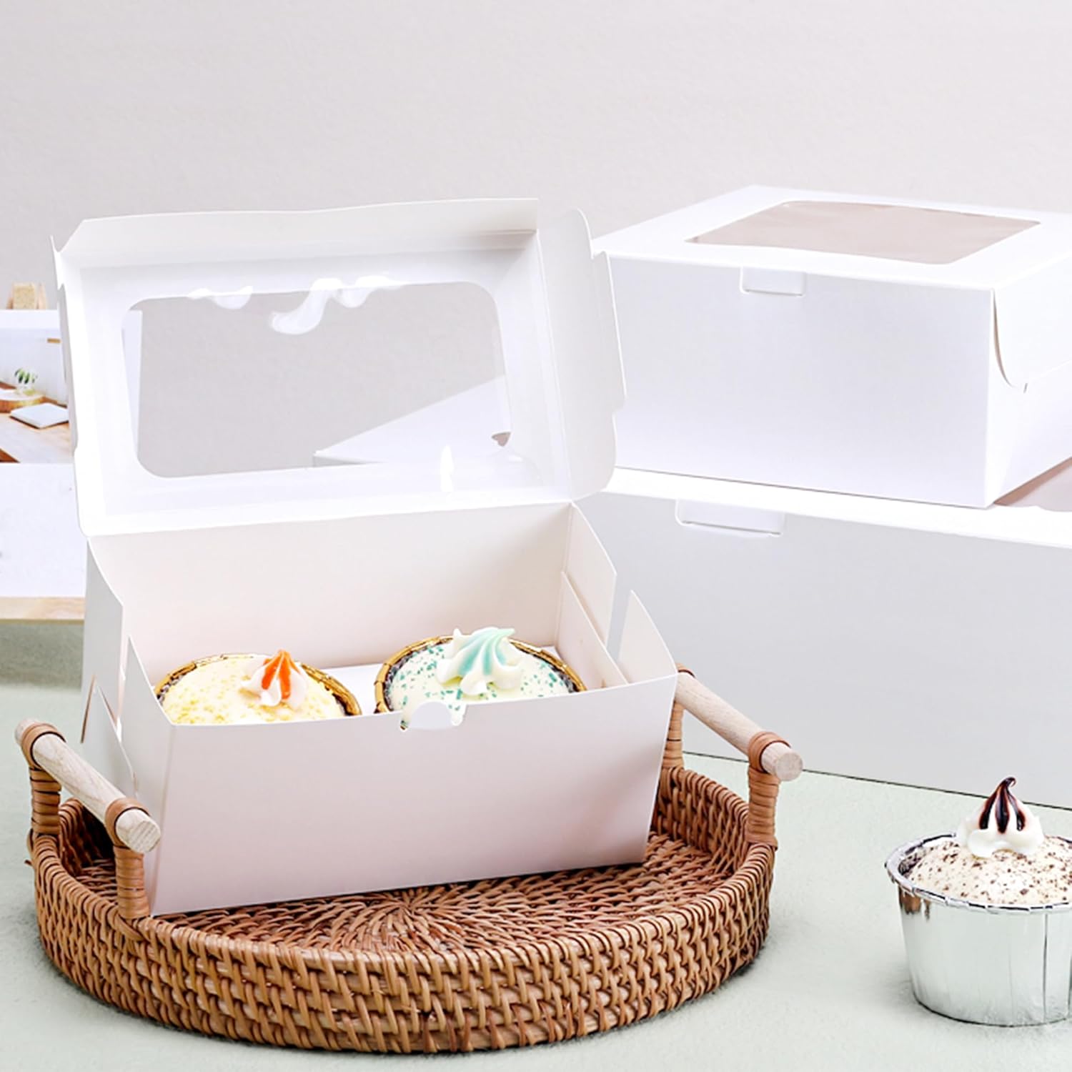 White Paper Cupcake Boxes Cavity Cookie Boxes with Clear