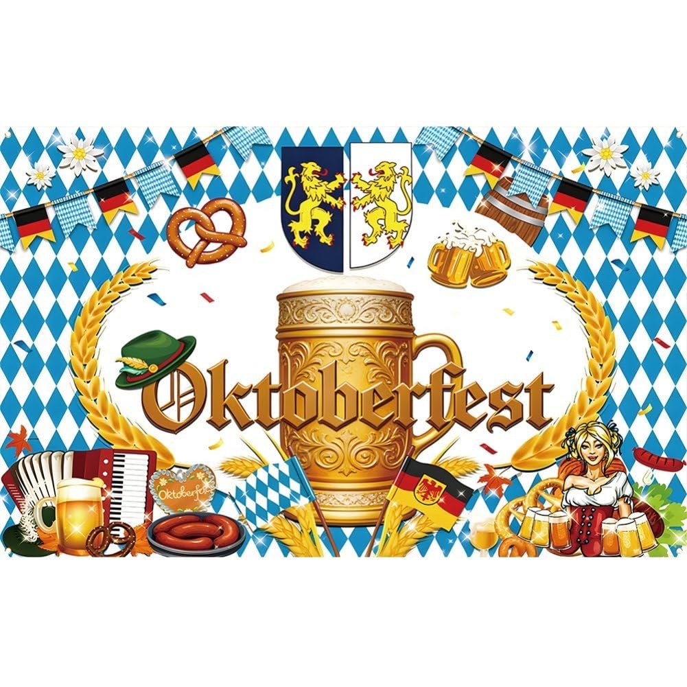 Ppmter Oktoberfest Decorations, Large German Bavarian Backdrop Banner Background Photo Props Germany Beer Festival Party Supplies