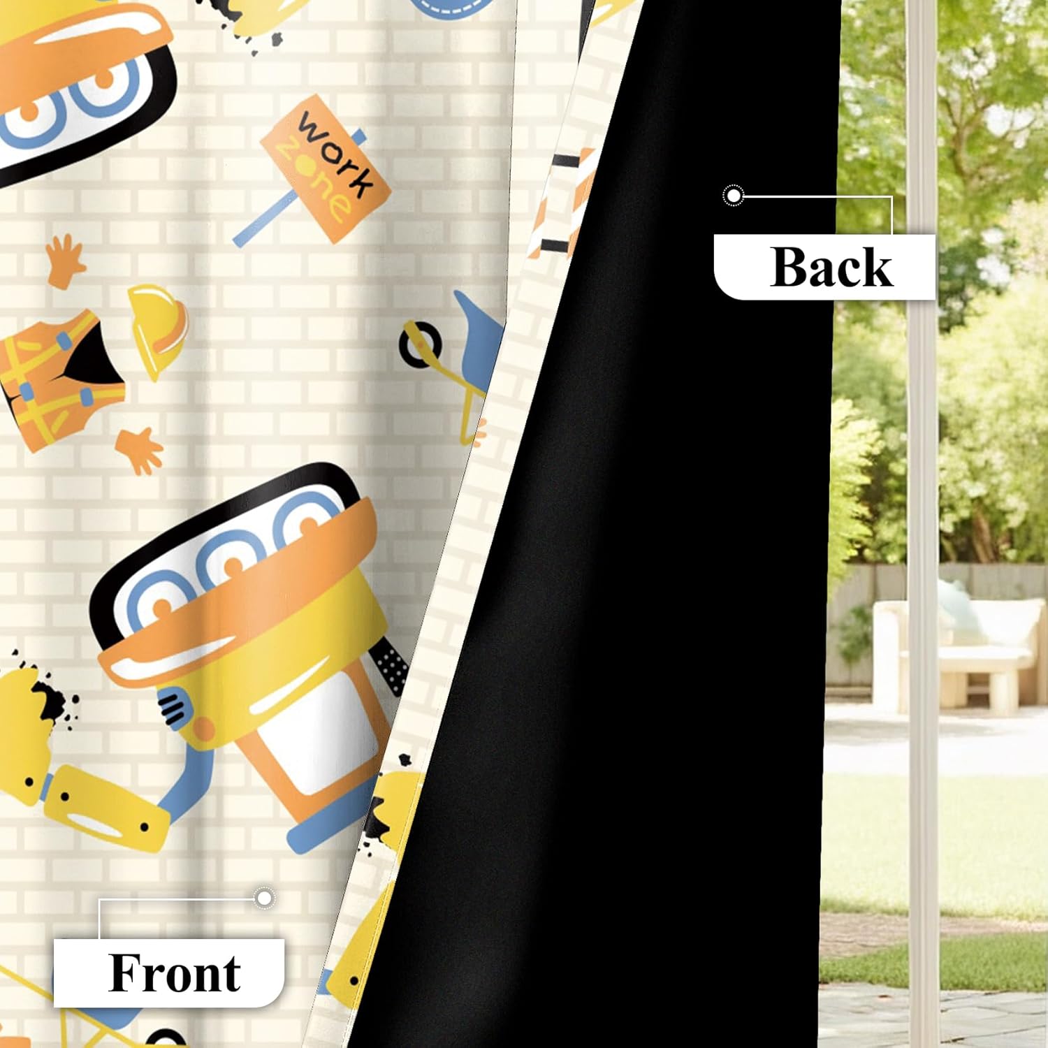 Yellow Car Tractor Truck Bulldozer Construction Printed Pattern Curtains Blackout Thermal Insulated Grommet Drapes for Kids Boys Bedroom Living Room Decor,2 Panels,Each W42 xL63