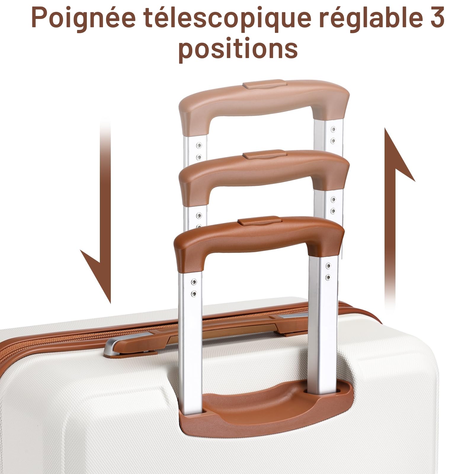 Kono Set de 4 Valises de Voyage Rigide Bagage Cabine 55cm avec Portable Vanity Case et Pliable Sac de Voyage pour Sport avec Trousse de Maquillage, Blanc Crème
