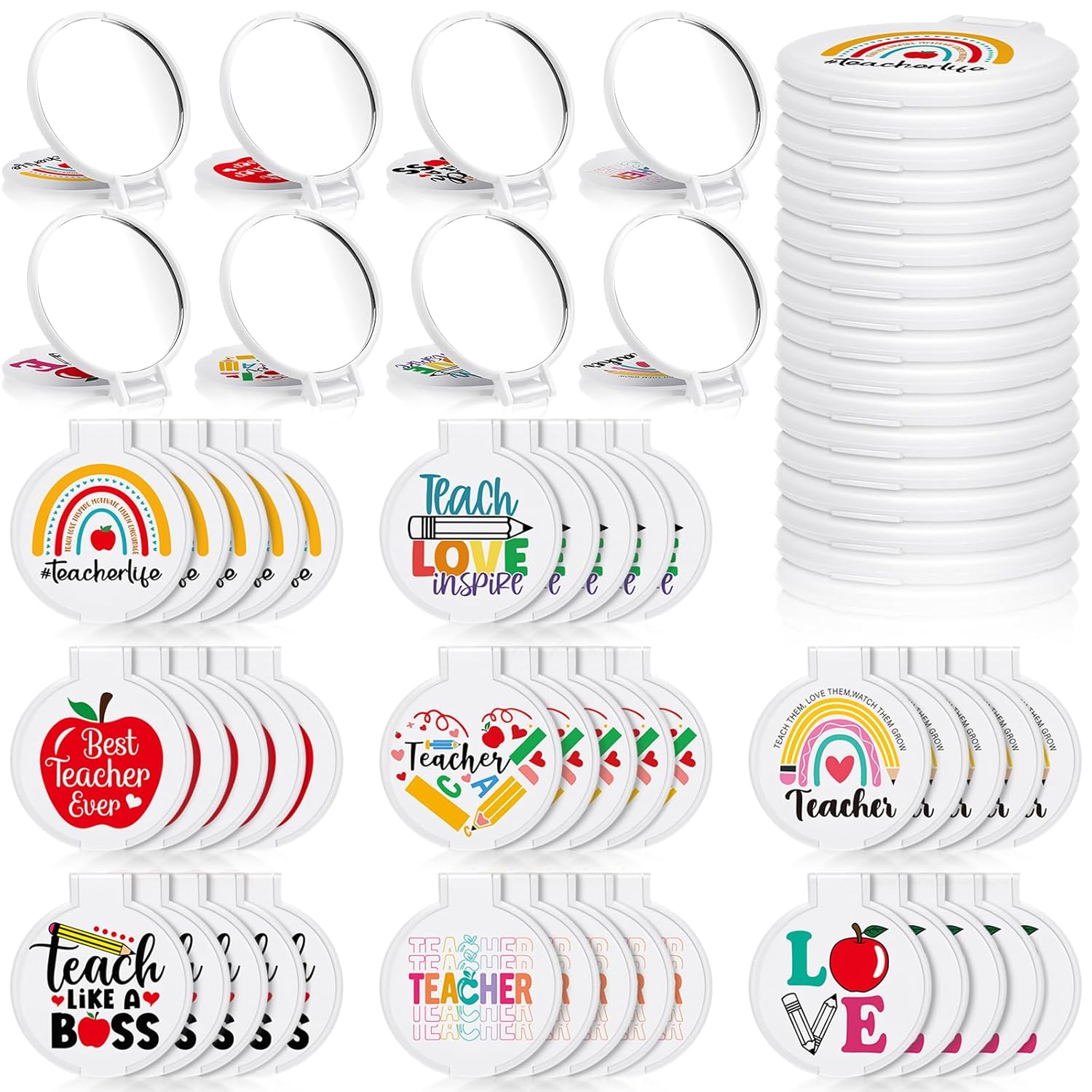 Zhehao 40 Pcs Teacher Appreciation Gift Bulk for Women Mini Compact Mirror Travel Pocket Mini Compact Mirrors Graduation End of Year Gift for Teachers Team Group