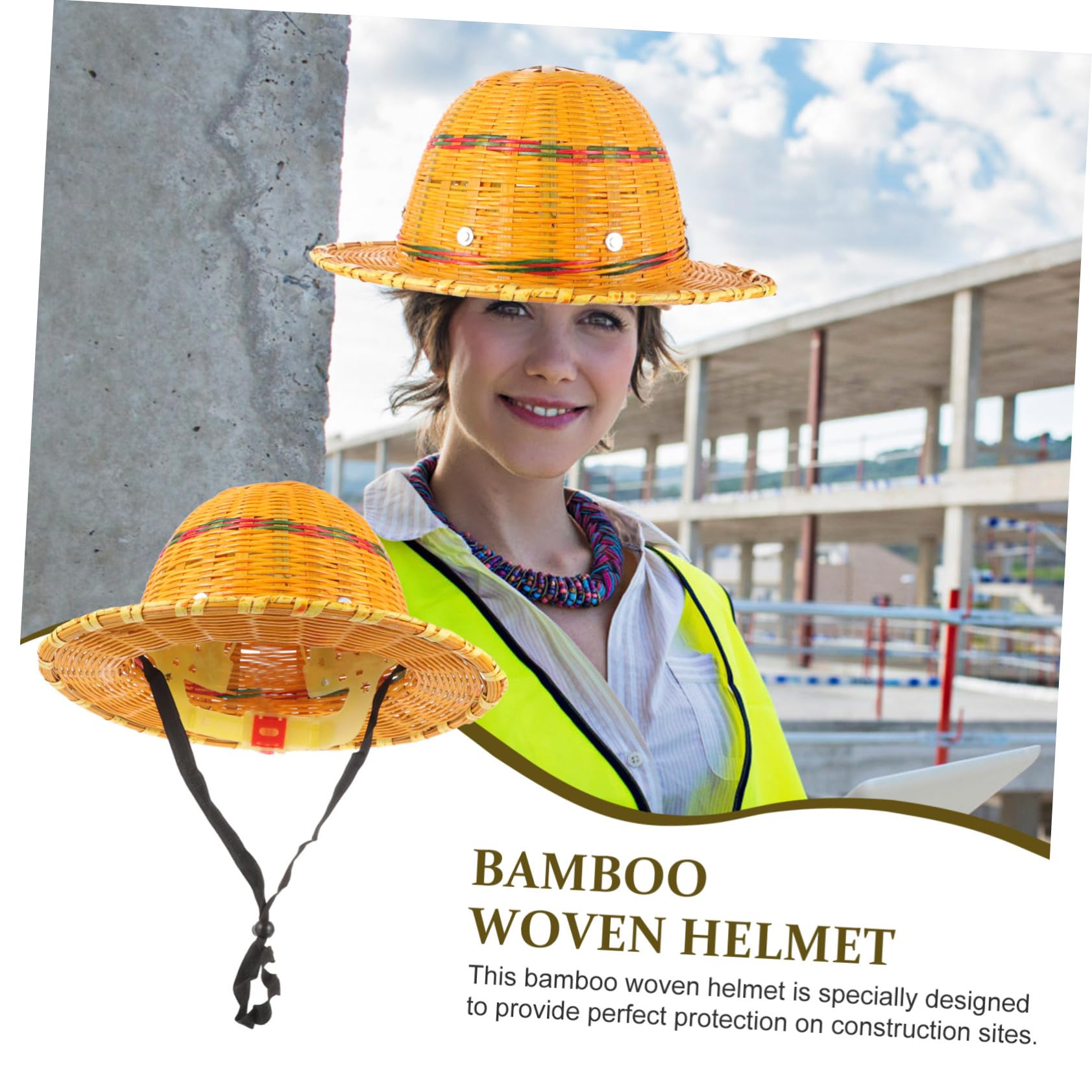 Casque de Chantier Tissé en Bambou Ventilation, Protection Renforcée et Large Bord pour L'été Chantiers de Construction