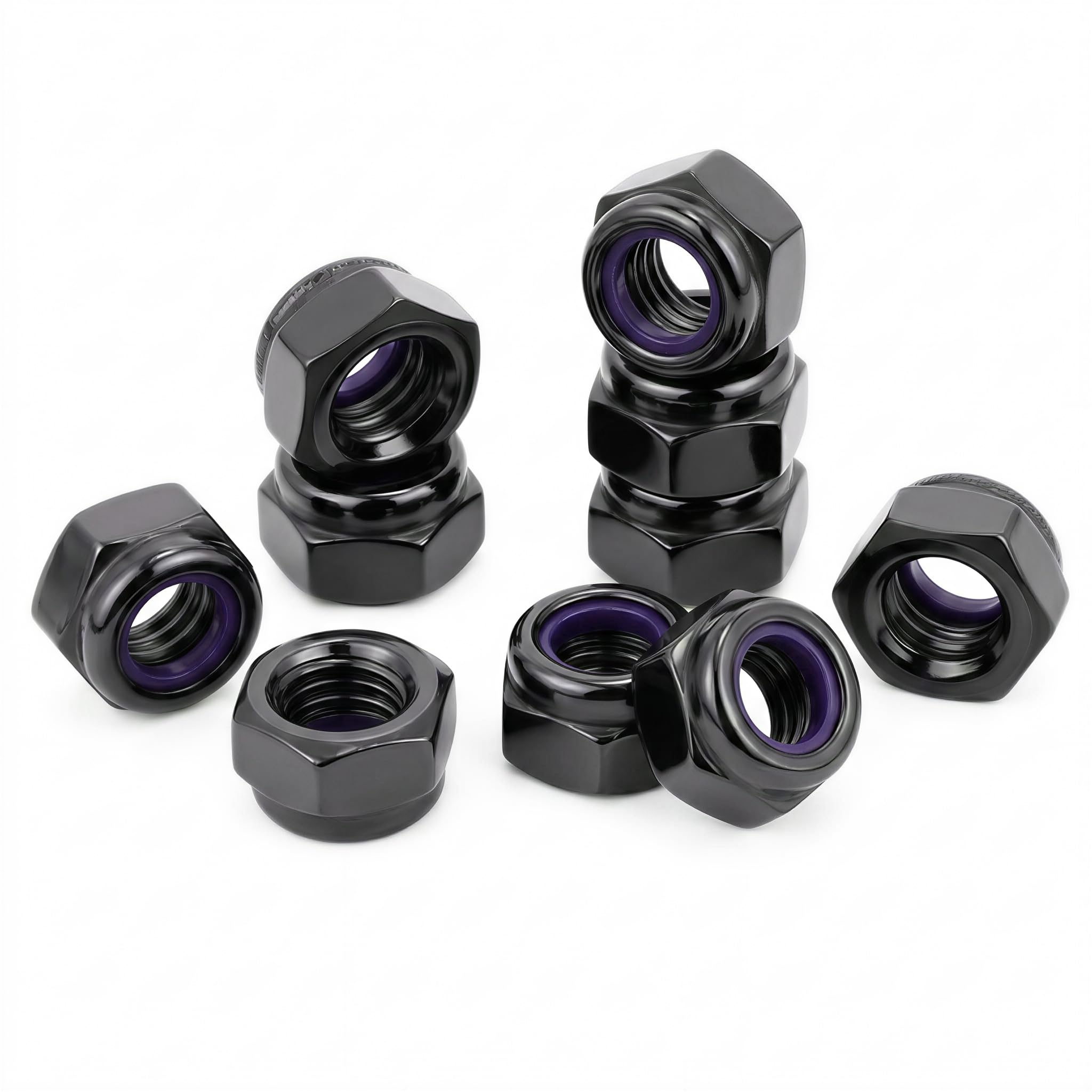 M8 Lock Nuts Black,8mm Self Nylock Locking Nuts with Nylon Inserts (Pack of 20)