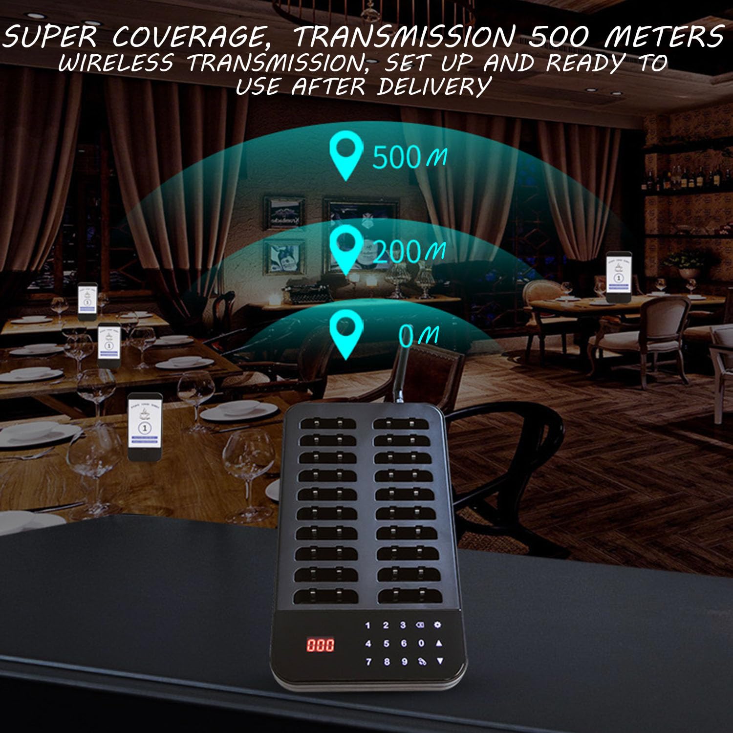 Système d'appel sans Fil 1v20 pour Restaurant, avertisseur sonore pour File d'attente, Sonnette de Service, téléavertisseurs vibrants et Clignotants, bips pour Restaurant, boulange