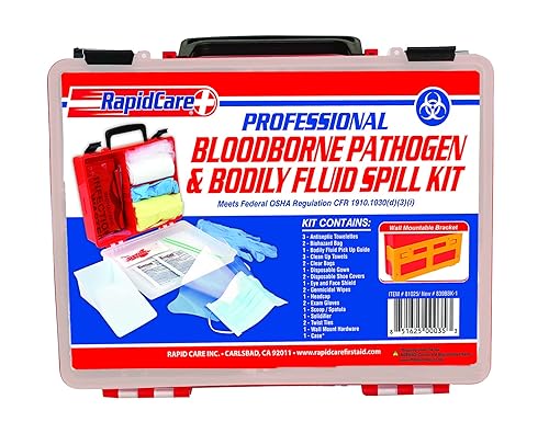 Rapid Care First Aid 839BBK-1 Kit de patógenos transmitidos por la sangre y derrames de líquidos corporales, compatible con OSHA, para montaje en