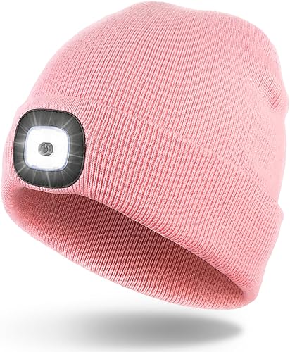 Gorro LED unisex con luz, linterna recargable por USB, sombrero de punto LED para hombres, esposo, papá