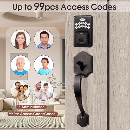 Miniatura 2 de Cerradura de puerta de entrada sin llave con asa, juegos de manijas de puerta delantera, cerrojo exterior para puerta delantera con acabado de