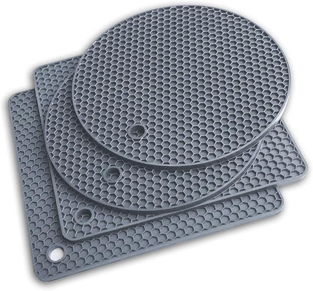 Extra Thick Silicone Trivet Mat Heat Resistant Multi-purpose None slip Table Place Mats for Hot Pots Holder, Pads, Pans, Dishes, Spoon rest, Coasters for Kitchen Cooking & Dining(4pcs Pack) (Grey)