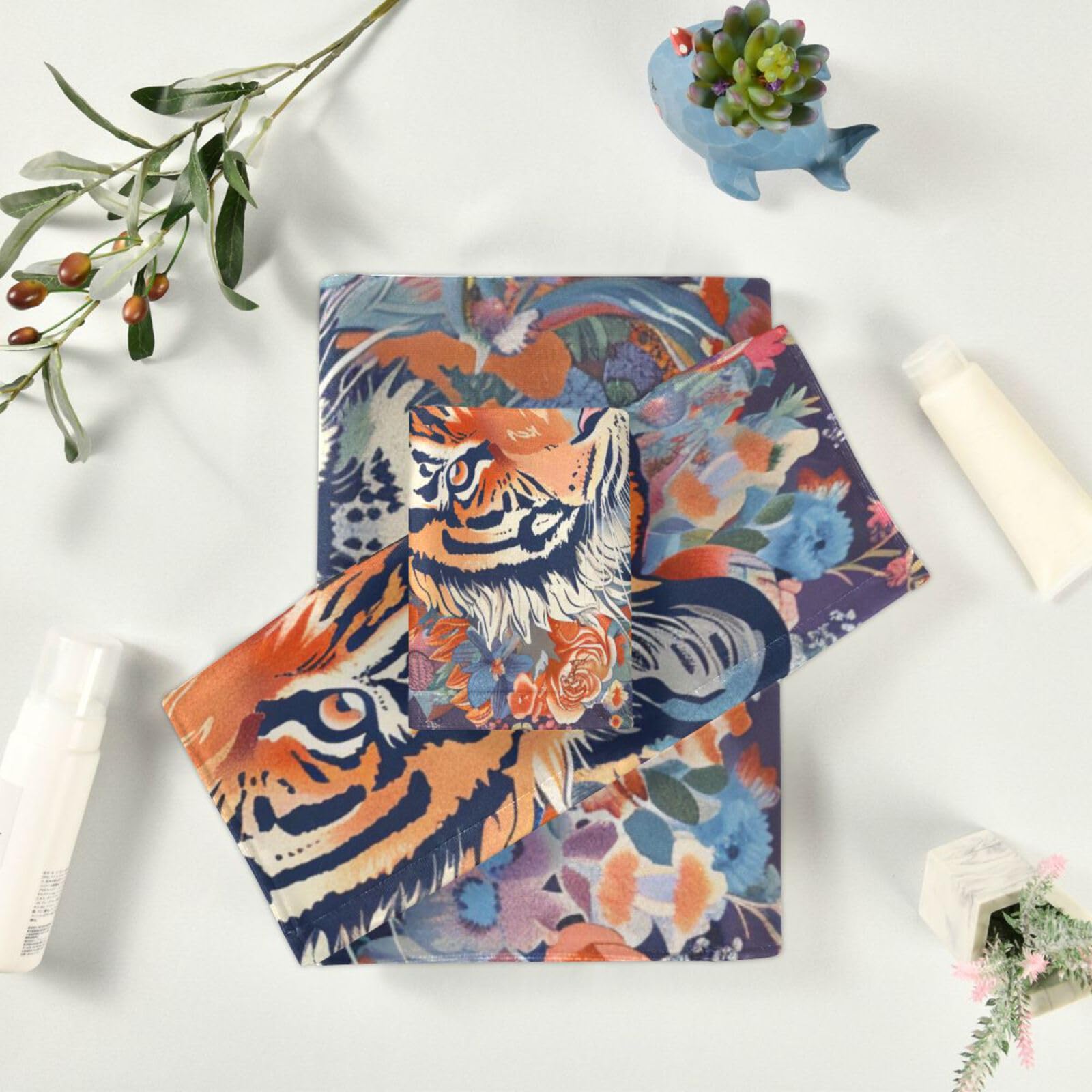 Styl boho kwiat kwiatowy tygrysy szybkoschnące ręczniki do twarzy zestaw 3 sztuk, 1 ręcznik kąpielowy 1 ręcznik do rąk 1 myjka do kuchni łazienki jogi siłowni