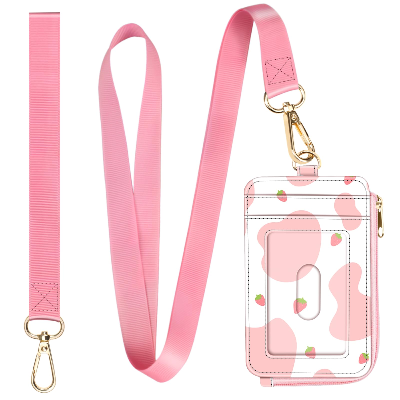 Fintie 2-in-1 ID Badge Holder & Lanyard Wallet, Credit Card Holders with Removable Wristlet & Neck Lanyard, Leather ID Name Badg 5 Card Slots Zipper