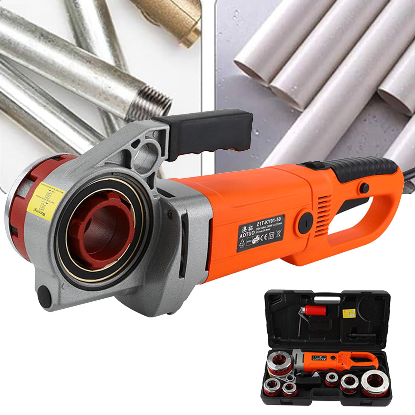 YXYLJOZ Electric Pipe Threader Kit - Hand Held Electric Pipe Threading Machine with 6 Heads, 2000W Power for Efficient Pipe Threading,110v