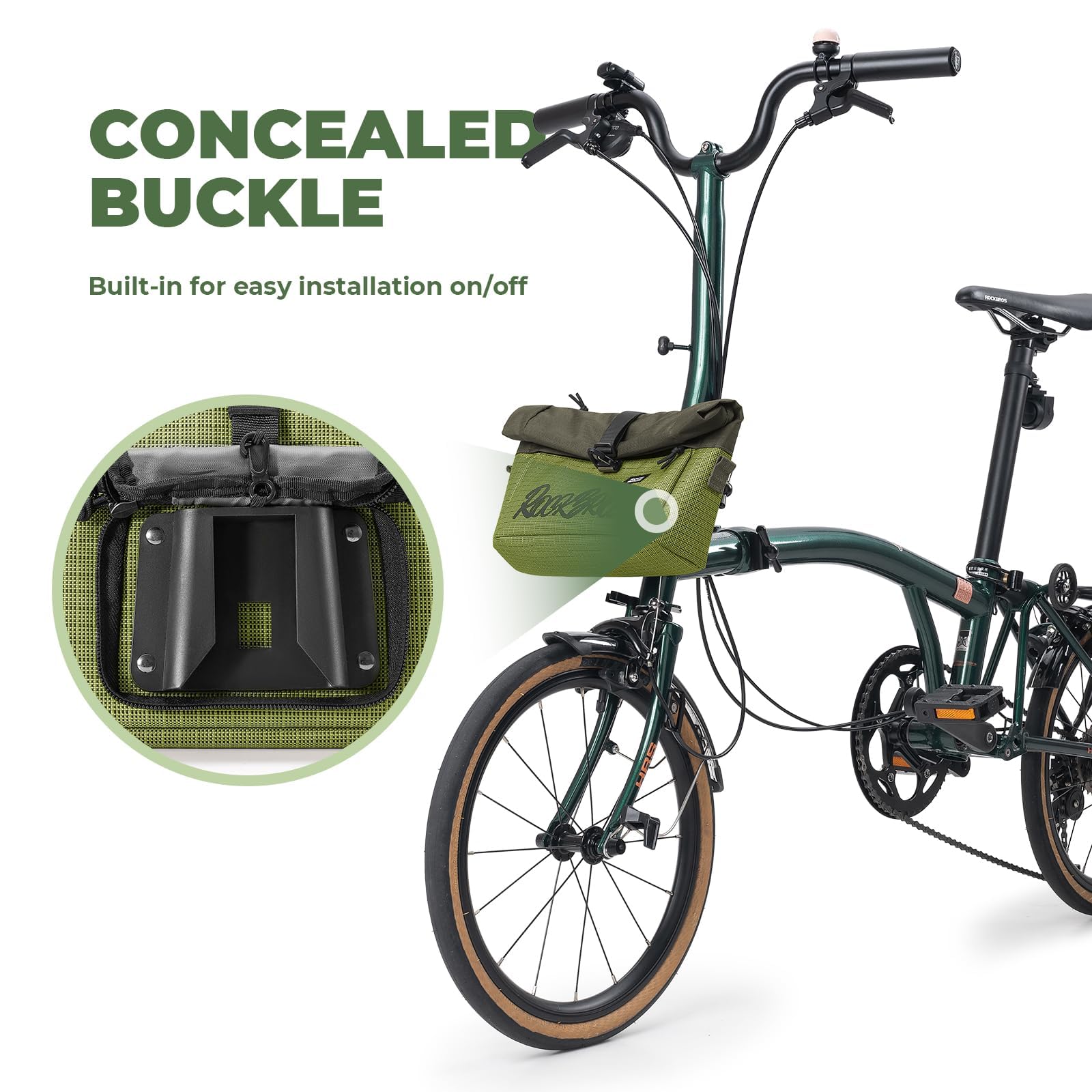 ROCKBROS Borsa da Manubrio per Bici Pieghevole Brompton e Bicicletta con Manubrio Piatto, Capacità Espandibile 2.8-4.6L Roll-Top, Borsa a Tracolla Regolabile Anti-usura e Stabile per Commute Ciclismo