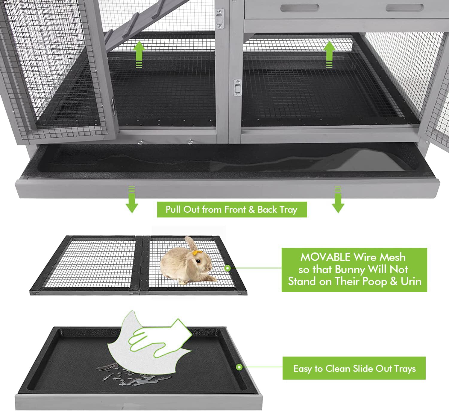 Bunny Indoor Enclosure 2-Story Rabbit Hutch With Wheels Chew