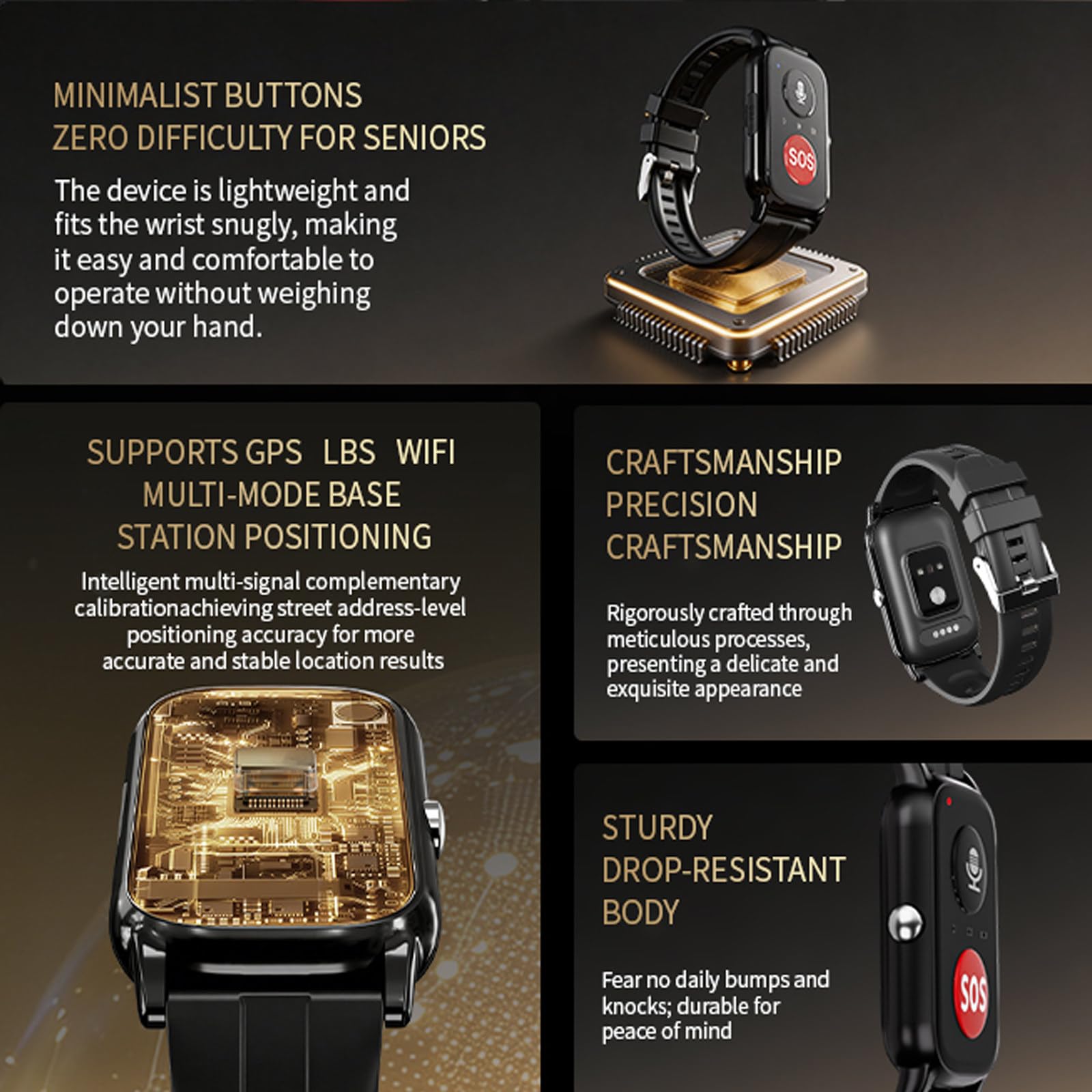Smartwatch z funkcją GPS i funkcją przypominania o upadku, lokalizator GPS dla seniorów, zapobieganie zgubieniu się, przycisk SOS, autyzm wymaga połączenia z 10 urządzeniami