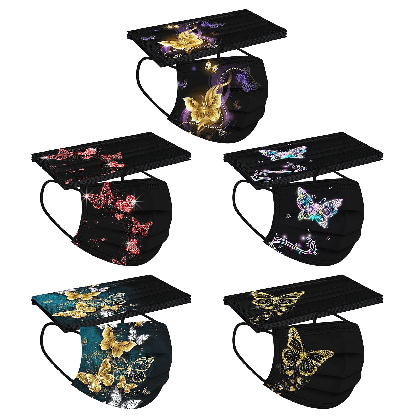 50PCS Butterfly Face_Mask,3 Ply Protection Fabric,Summer Butterfly Design for Adult/Kid Outdoor Party Gift