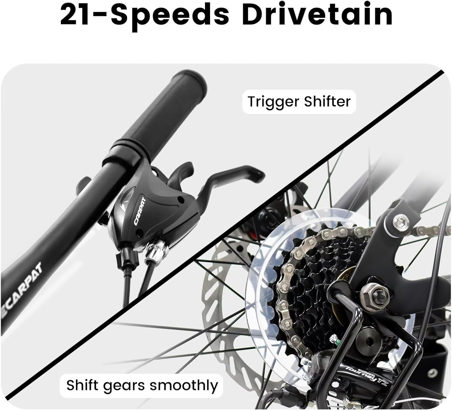 Mountain Bike for Adult Men Women, 26/27.5 inch Outdoor Cycling Bike, 21-Speed Full Suspension Adults Bicycle Trail City Commuter Bike, High Carbon Steel Frame Disc Brakes, Black